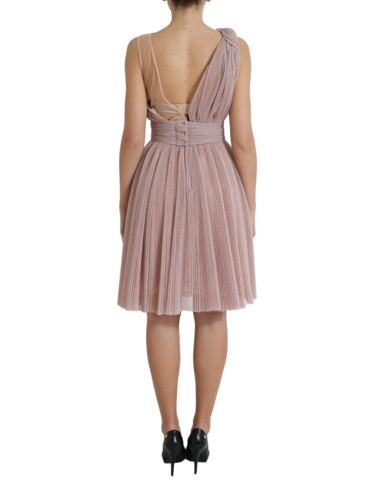 Dolce & Gabbana Rosa Ein-Schulter-Kleid aus plissiertem, lamellenartigem Tüll