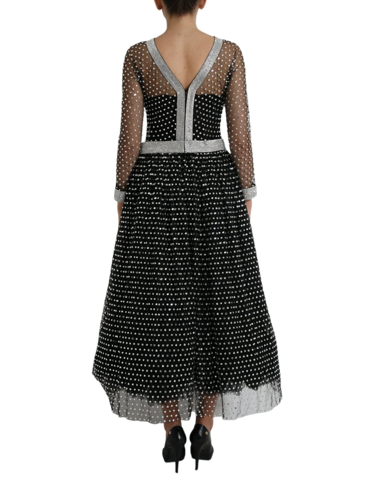 Dolce & Gabbana Schwarzes kristallverziertes Kleid in A-Linie