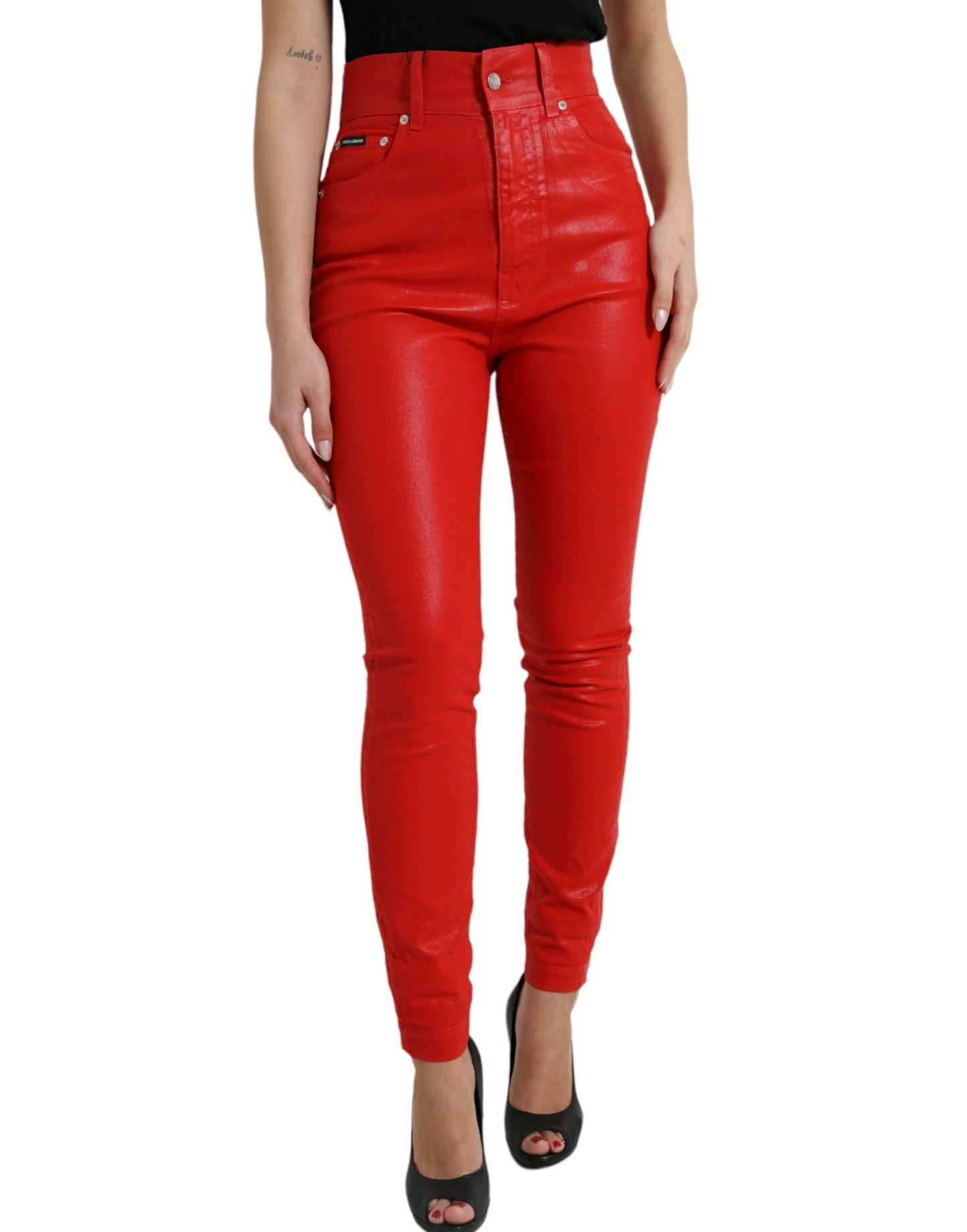 Dolce & Gabbana Elegant High Waist Stretch Denim in Red