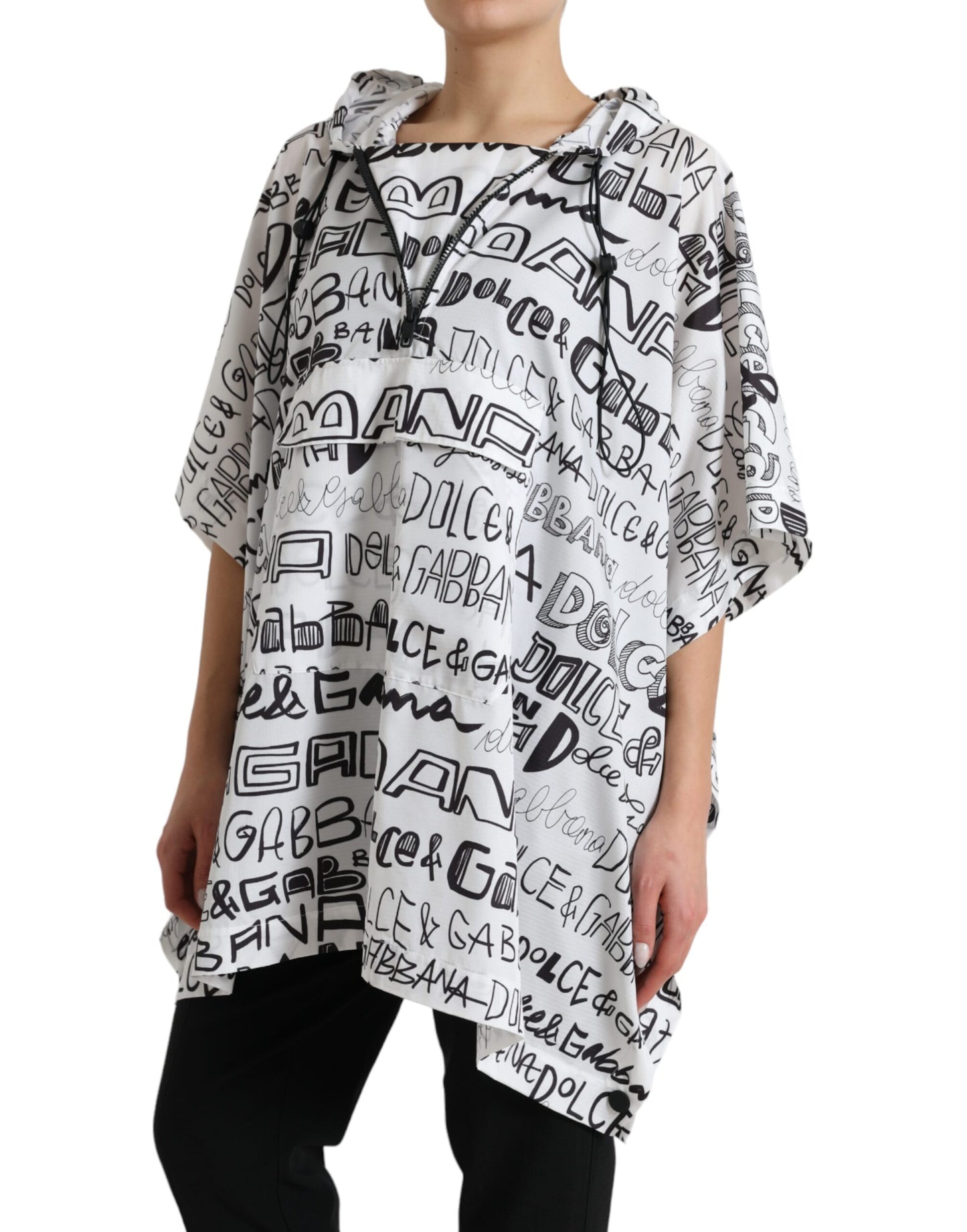 Dolce & Gabbana Weißes Blouson-T-Shirt mit Logodruck und Kapuze