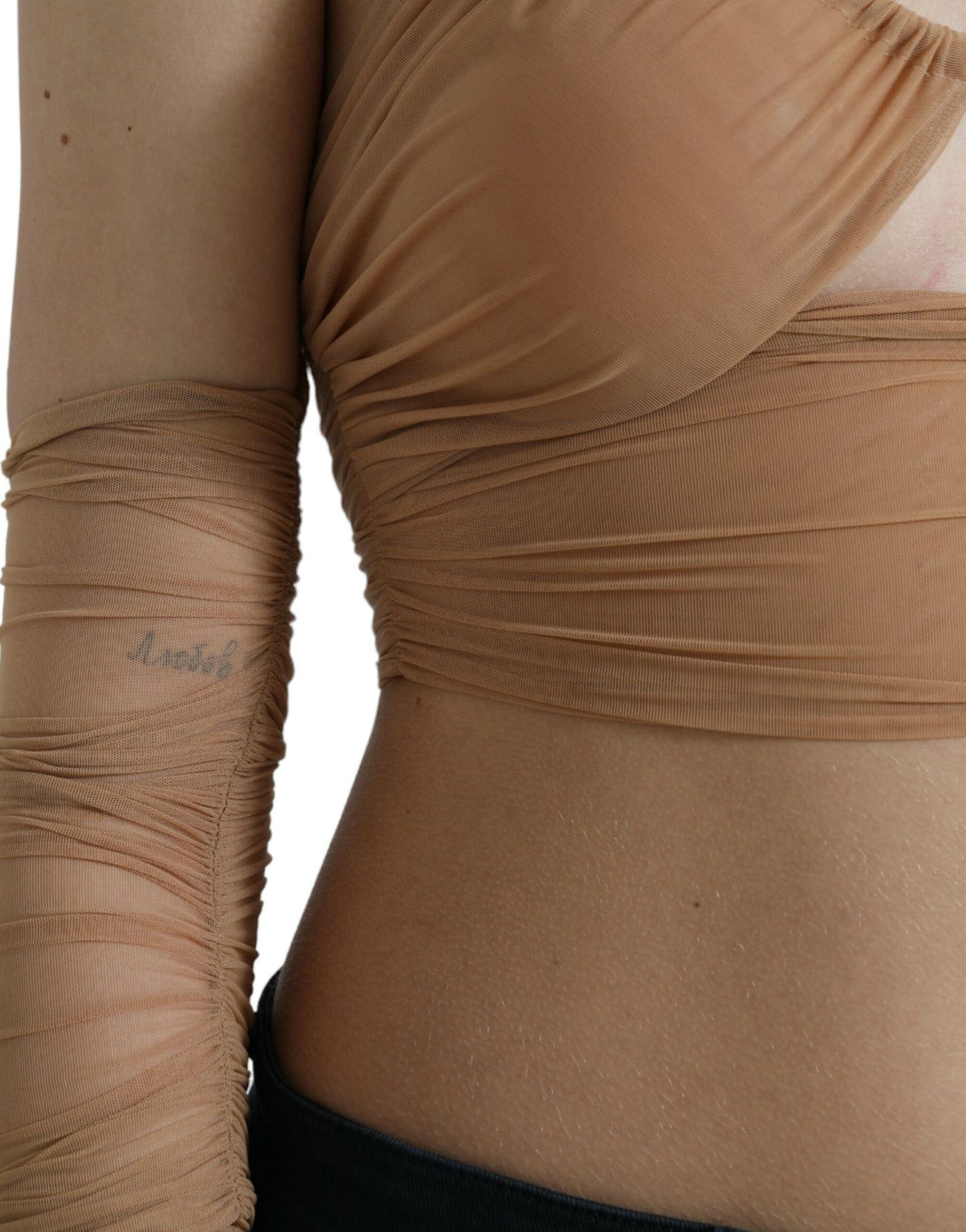 Dolce & Gabbana Braunes Nylon-Stretch-Top mit offener Schulterpartie