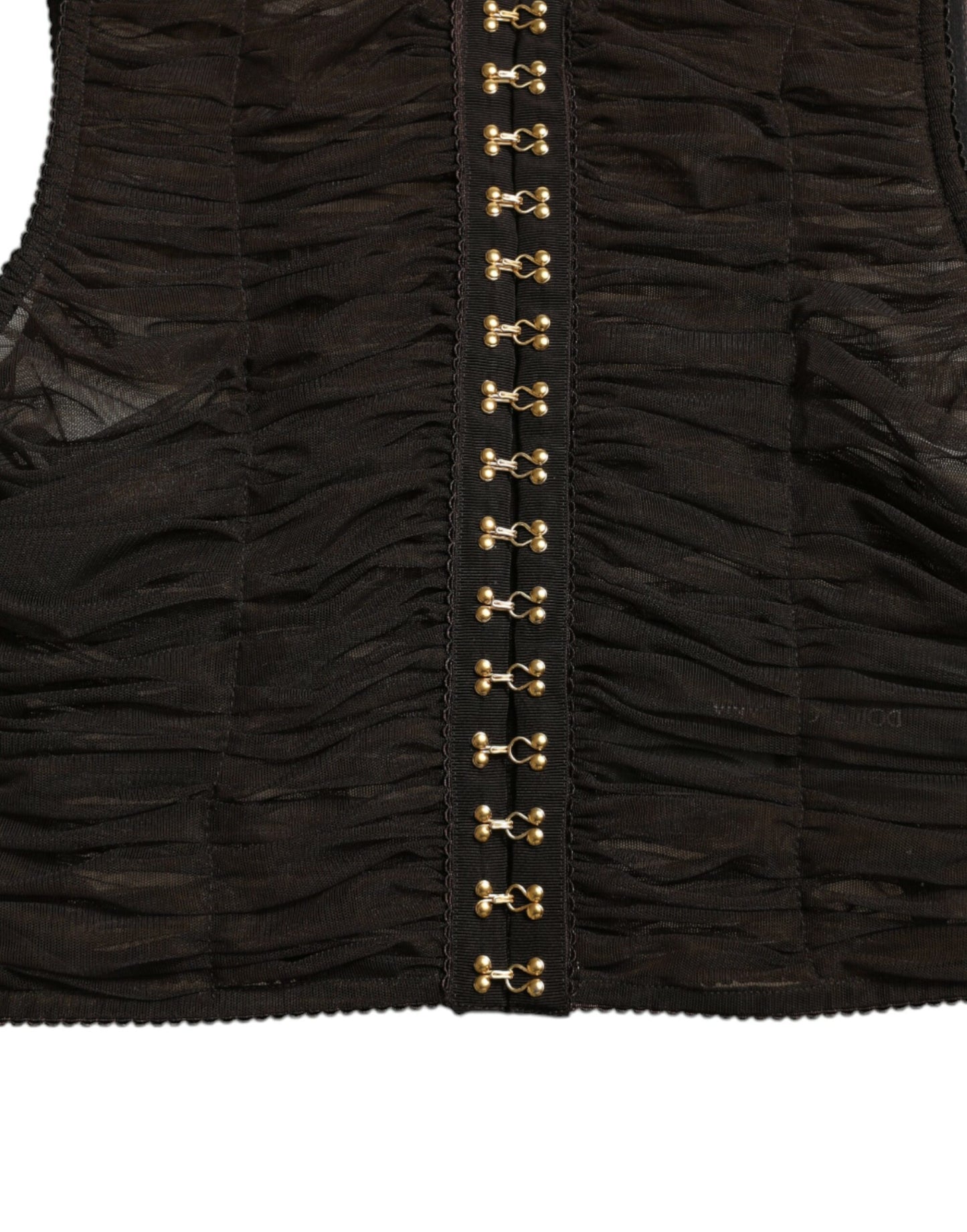 Dolce & Gabbana Braunes verschönertes Nylon Stretch Cropped Top