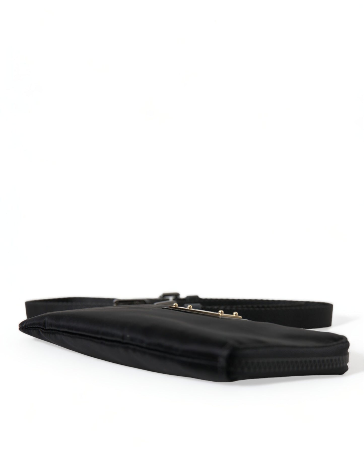 Dolce & Gabbana Schwarzes Nylon Logo Plaque Schlüsselanhänger Tasche Clutch