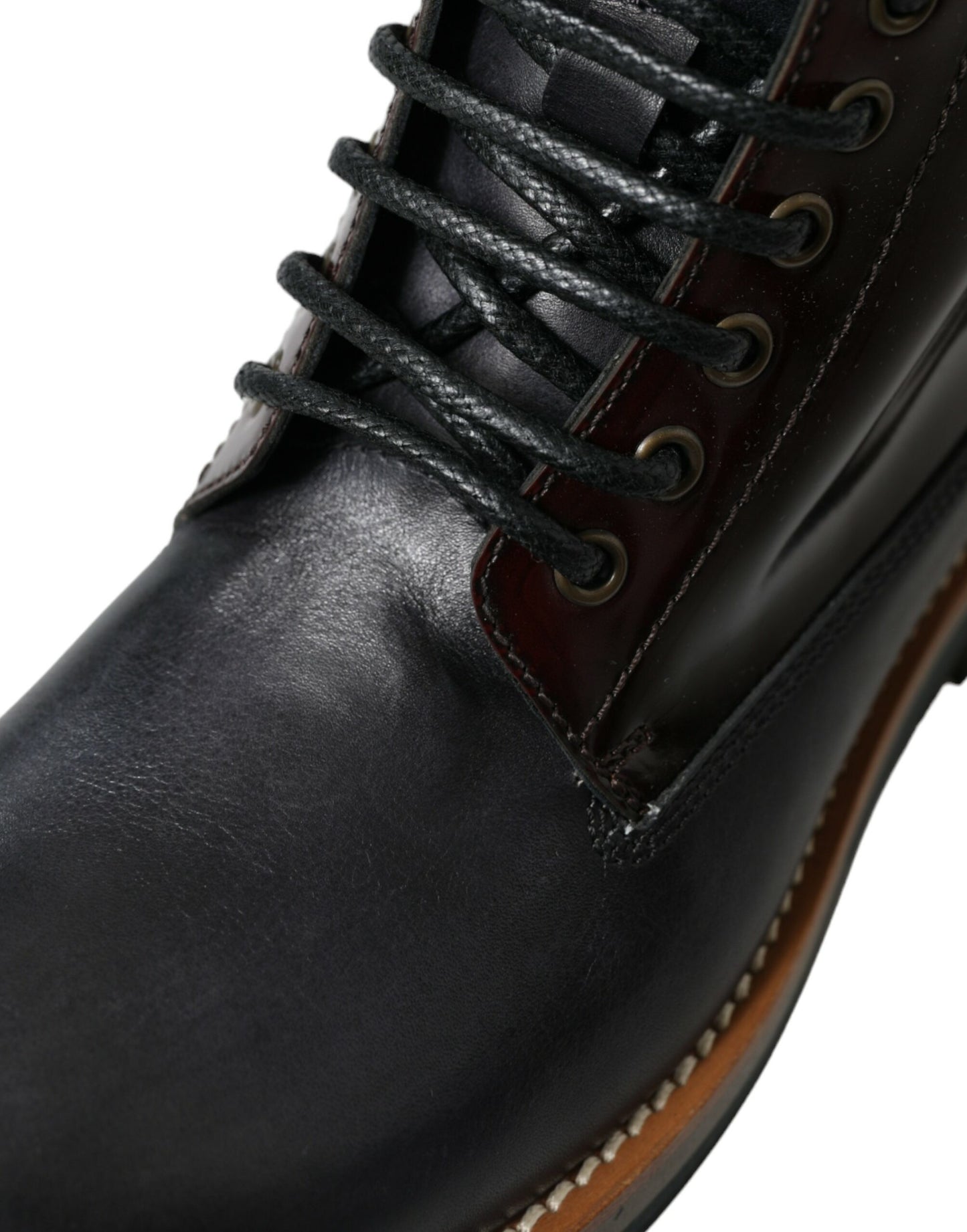 Dolce & Gabbana Schwarzes Leder Militär Kampfstiefel Schuhe