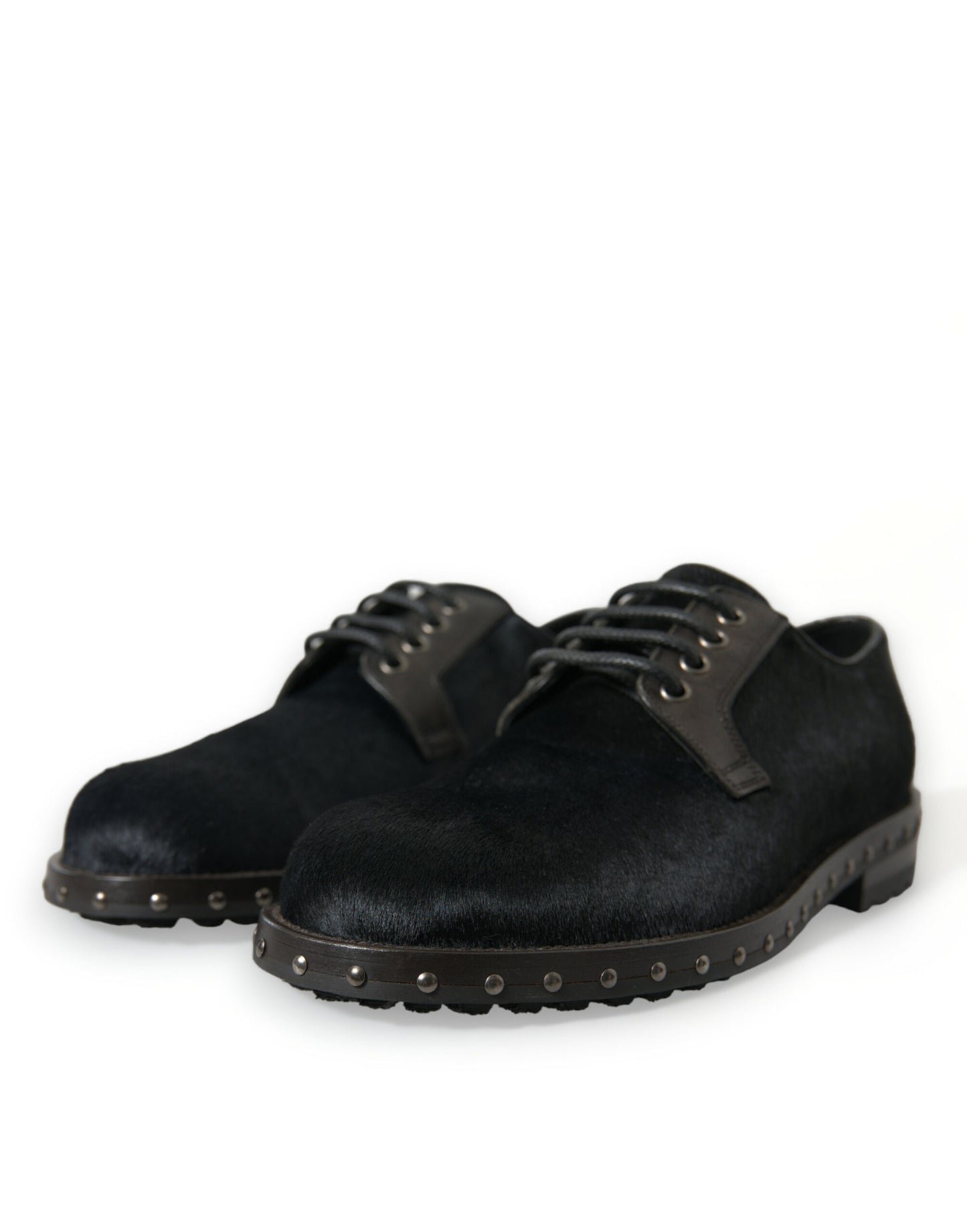 Dolce & Gabbana Schwarzer Stall Pelz Derby SAN PIETRO Kleid Schuhe