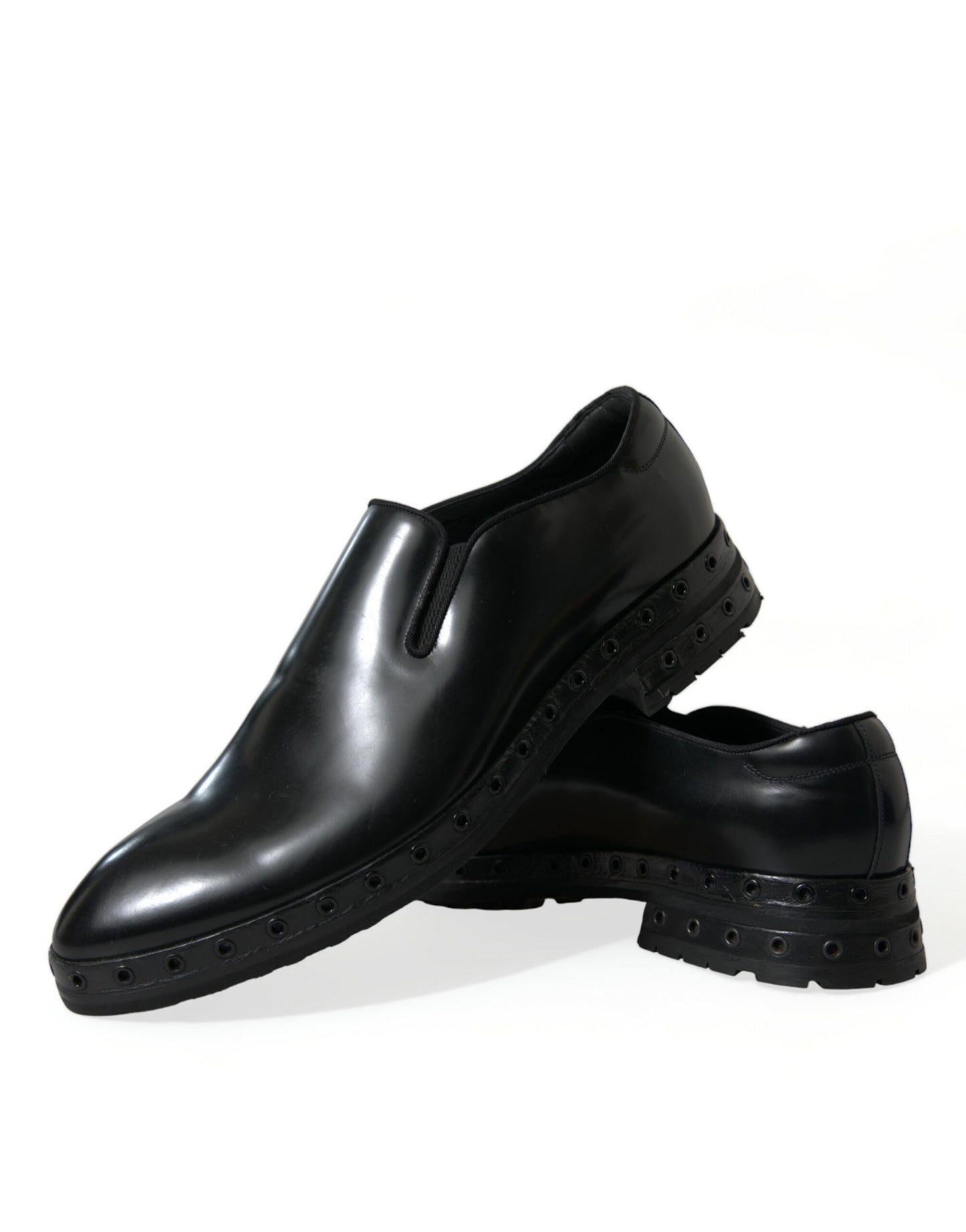 Dolce & Gabbana Schwarzes Leder Nieten Loafers Kleid Schuhe