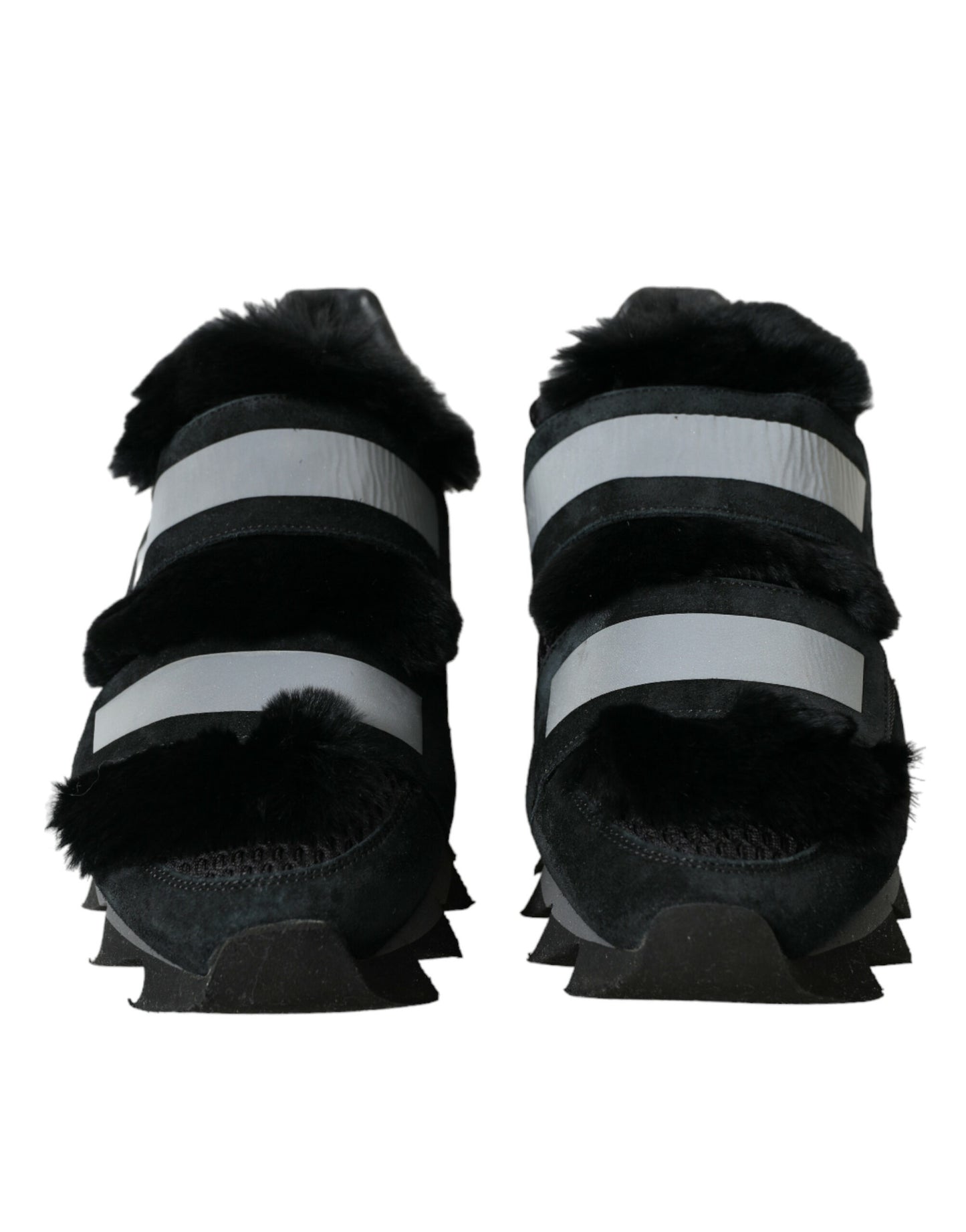 Dolce & Gabbana Schwarz Pelz verschönert Wildleder Sneakers Schuhe