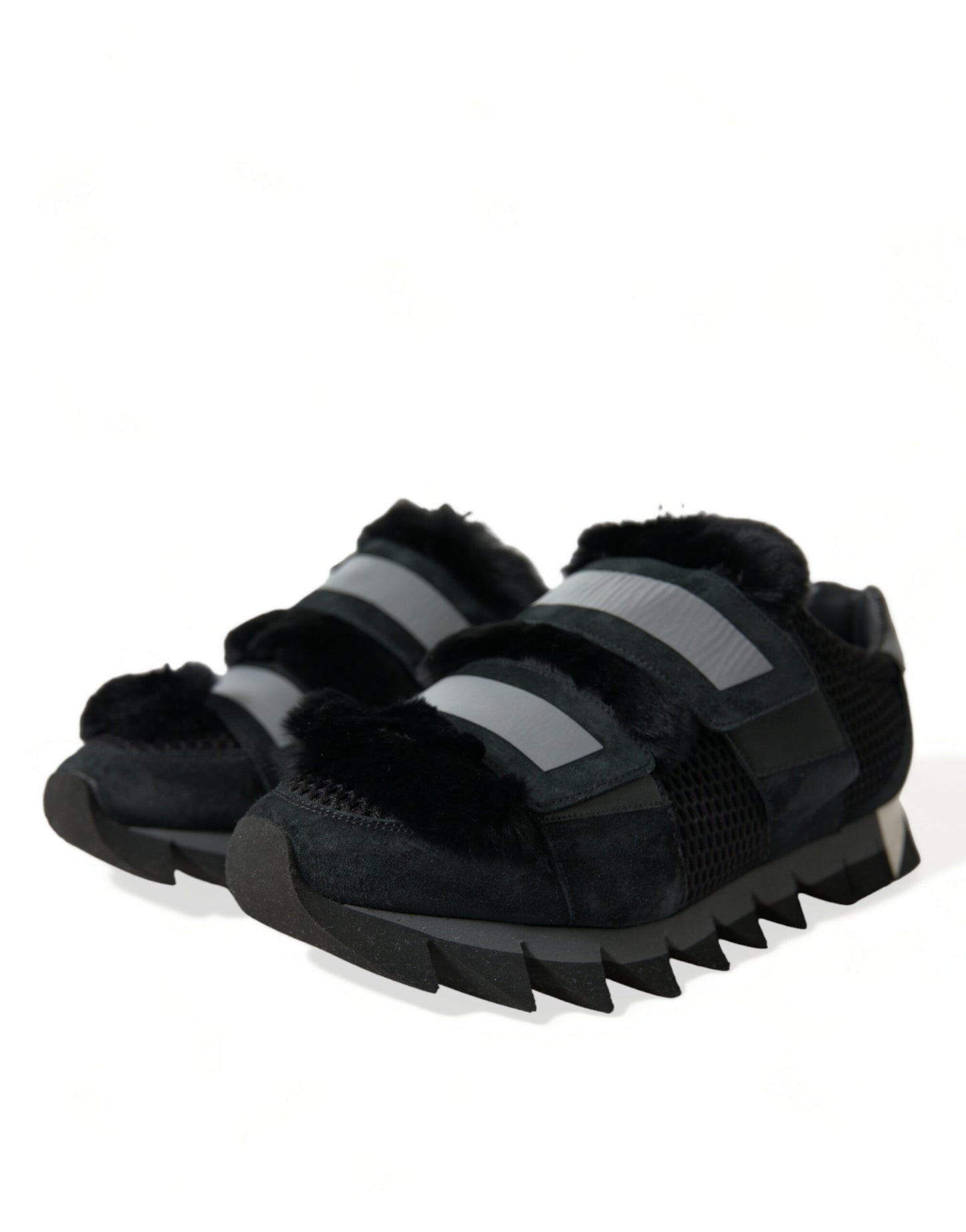 Dolce & Gabbana Schwarz Pelz verschönert Wildleder Sneakers Schuhe