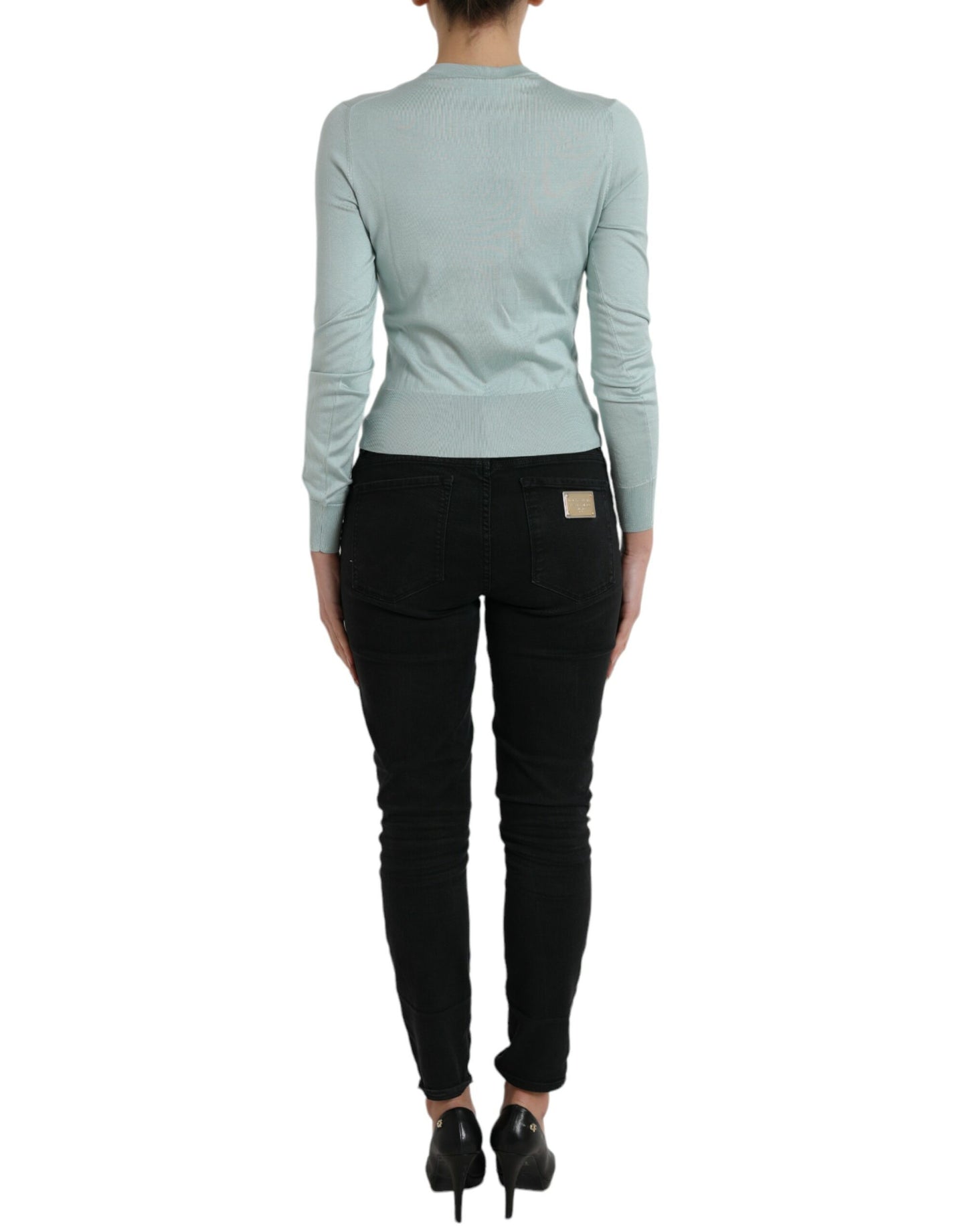 Dolce & Gabbana Hellblauer Strickpullover mit Rundhalsausschnitt aus Seide
