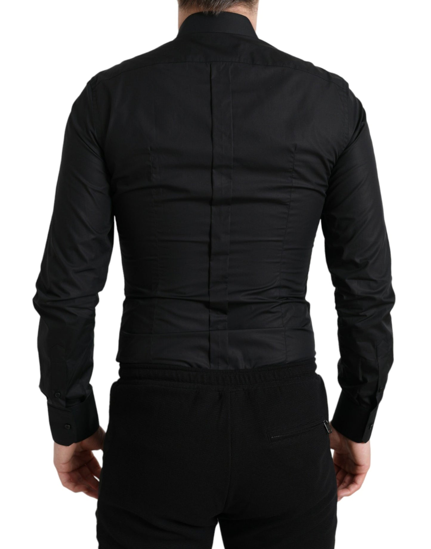 Dolce & Gabbana Schwarzes Logo-Baumwollhemd GOLD Formal