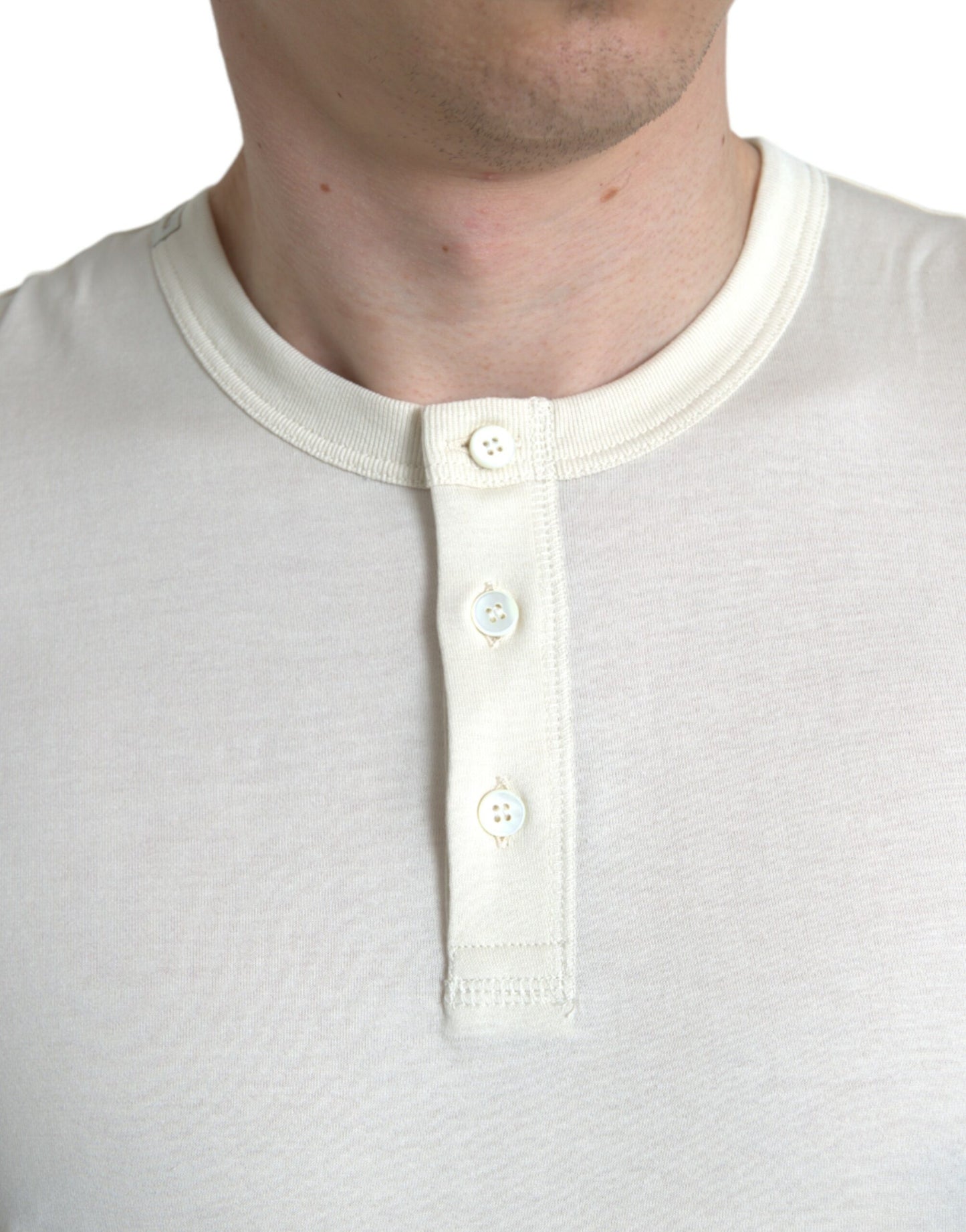 Dolce & Gabbana Off White Cotton Henley Pullover Pullover