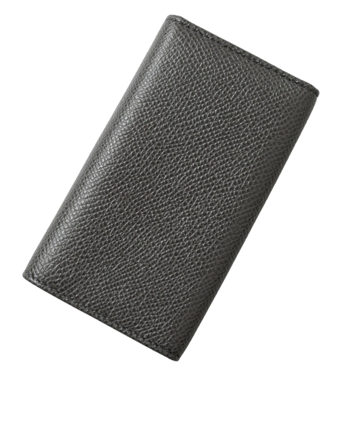 Dolce & Gabbana Graues Leder Silber Metall Logo Plaque Trifold Schlüsselanhänger