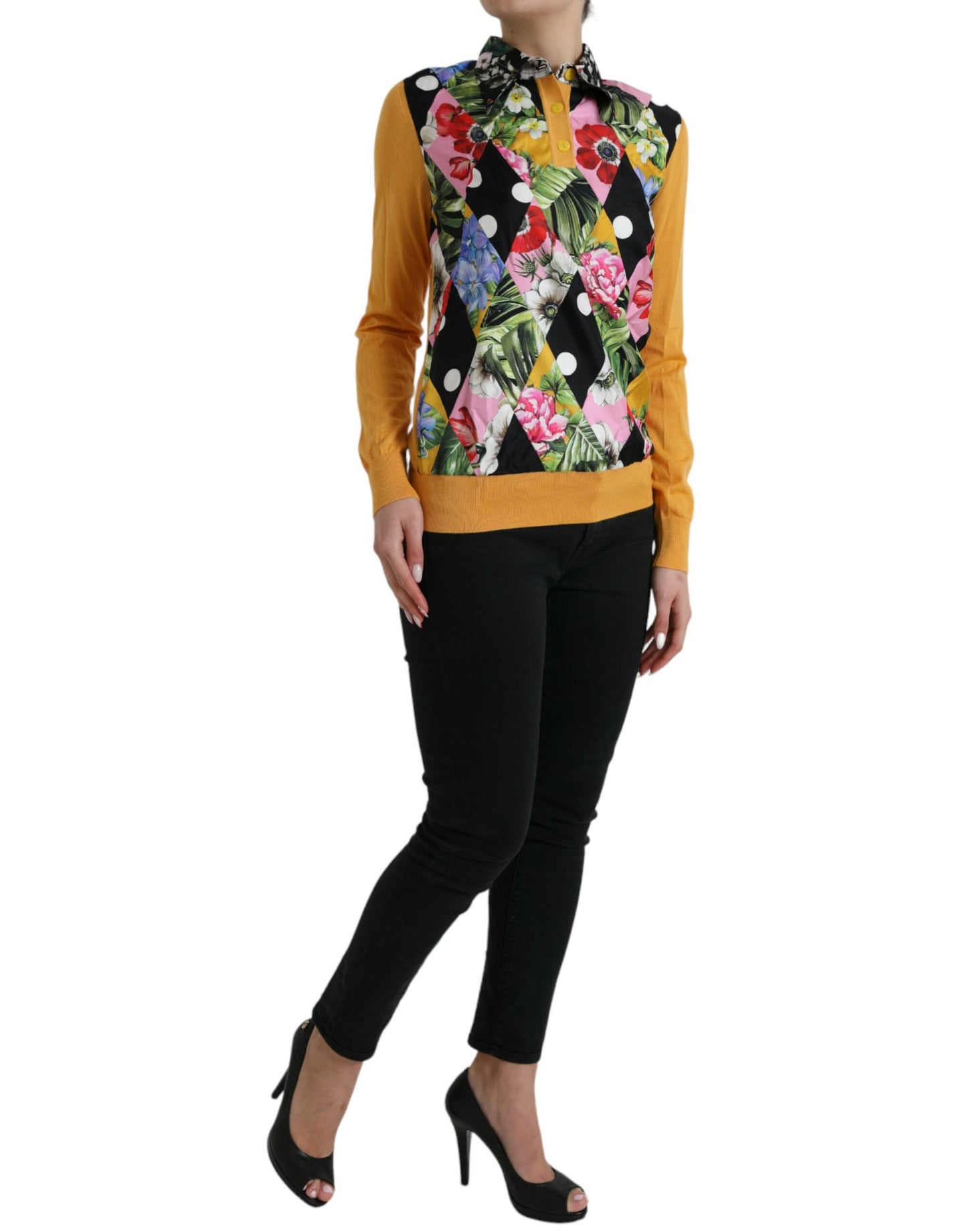 Dolce & Gabbana Mehrfarbiger Patchwork-Henley-Pullover aus Kaschmir