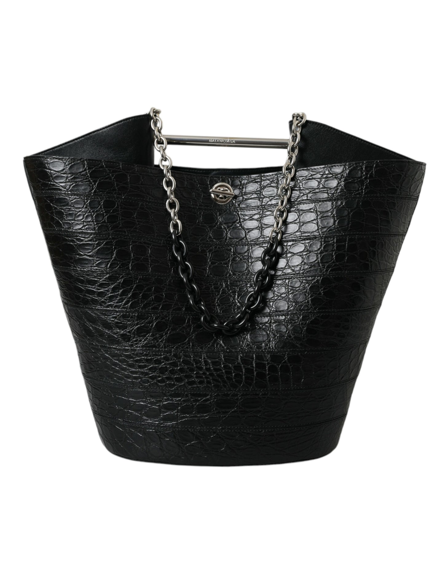 Balenciaga Schwarzes Exotenleder Maxi Bucket Tote Geldbörse Tasche