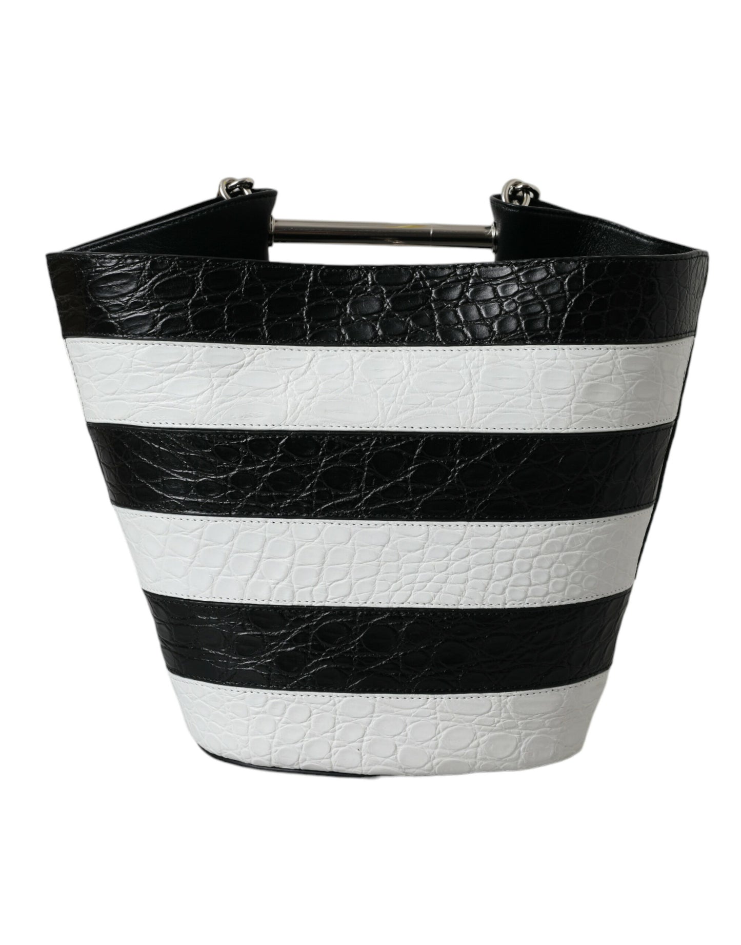 Balenciaga Schwarz-weiß gestreifte Exotenhaut Leder Maxi Bucket Tote Bag