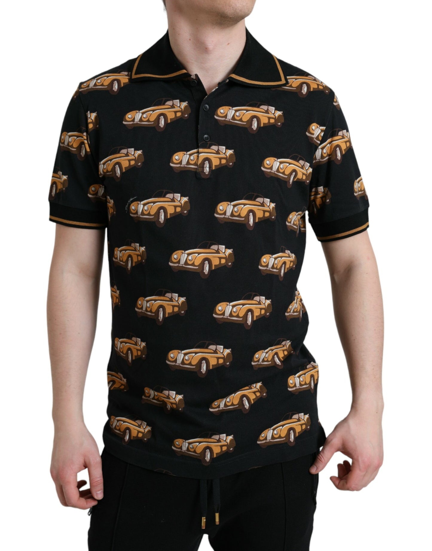 Dolce & Gabbana Schwarzes Kurzarm-Polo-T-Shirt mit Autodruck