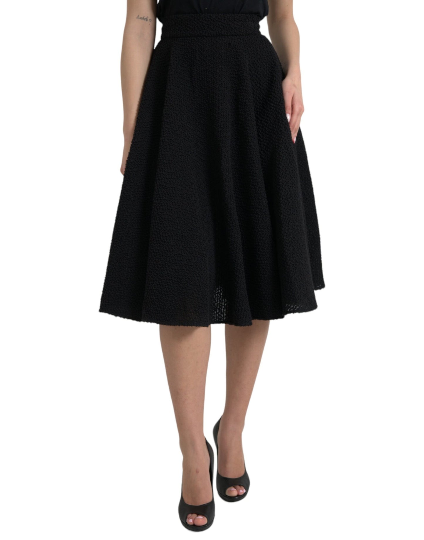 Dolce & Gabbana Black High Waist Knee Length A-Line Skirt