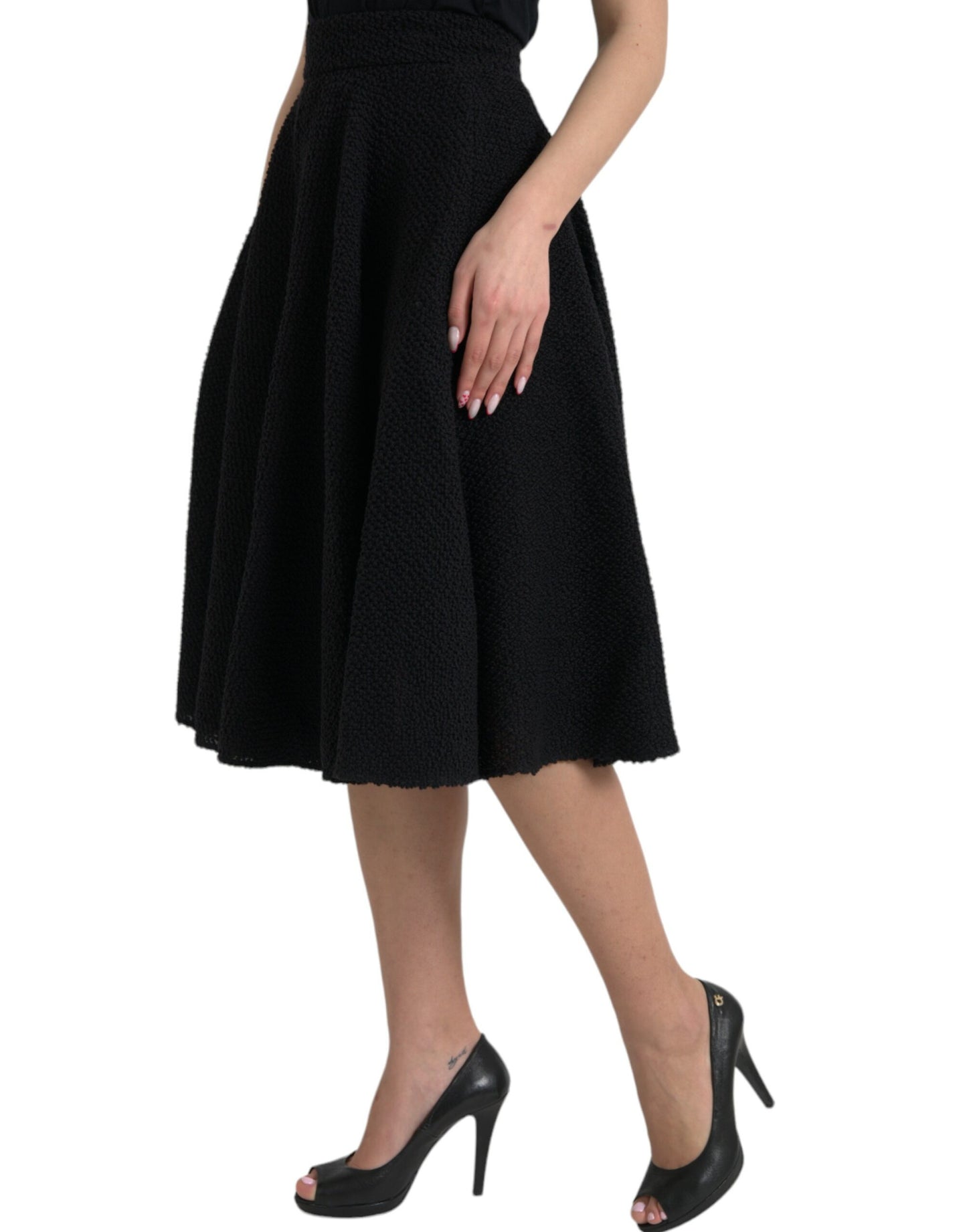 Dolce & Gabbana Black High Waist Knee Length A-Line Skirt