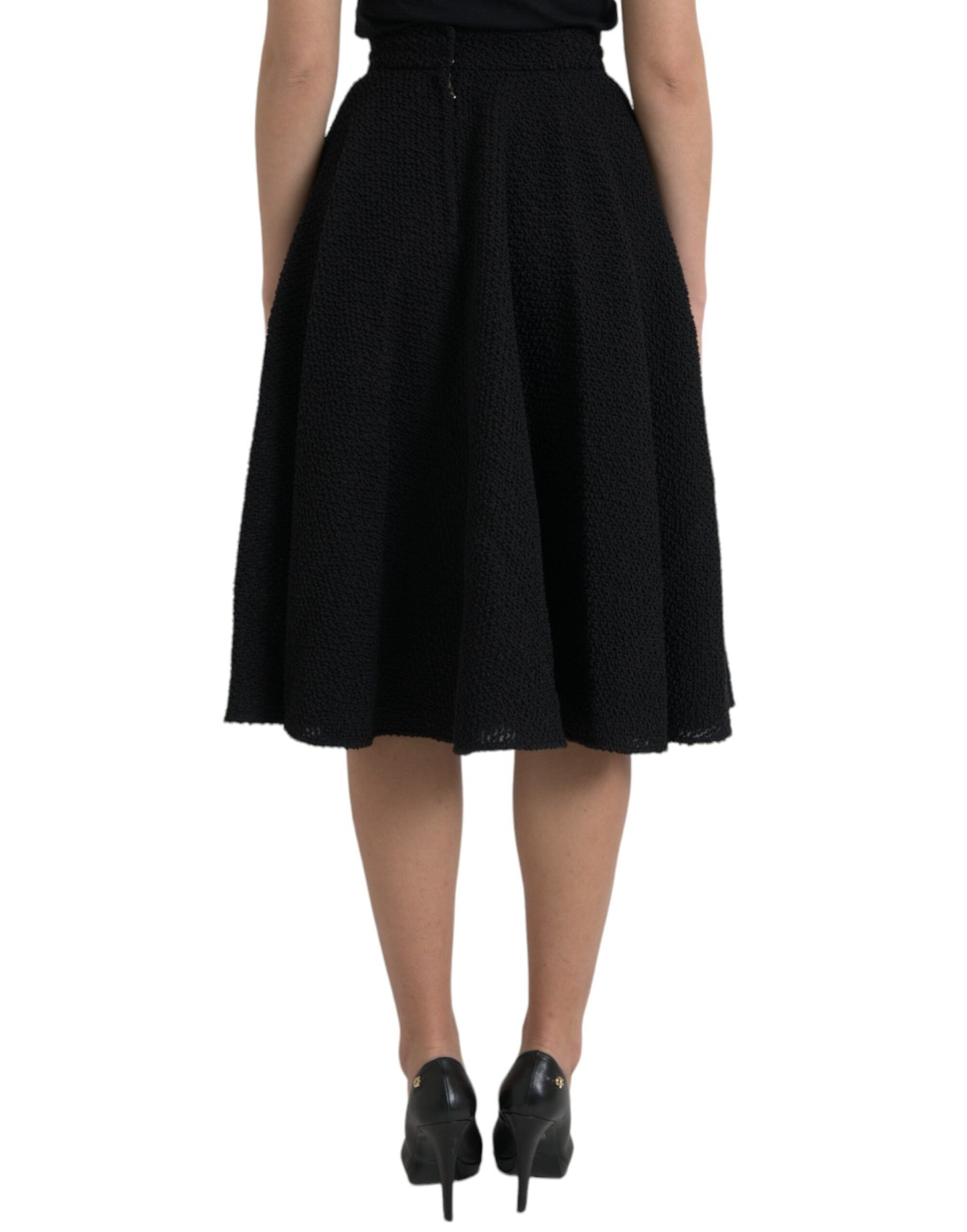 Dolce & Gabbana Black High Waist Knee Length A-Line Skirt