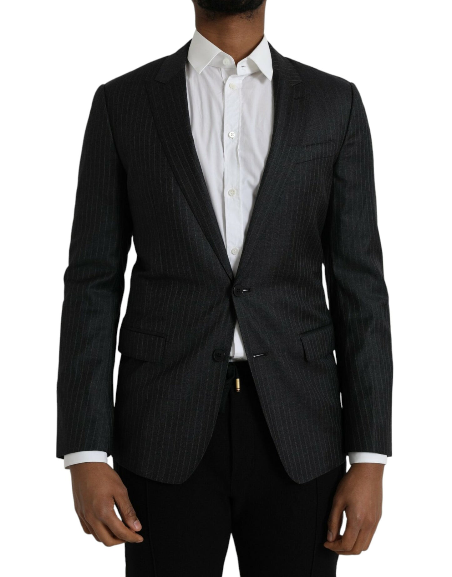 Dolce & Gabbana Black Striped MARTINI Single Breasted Coat Blazer
