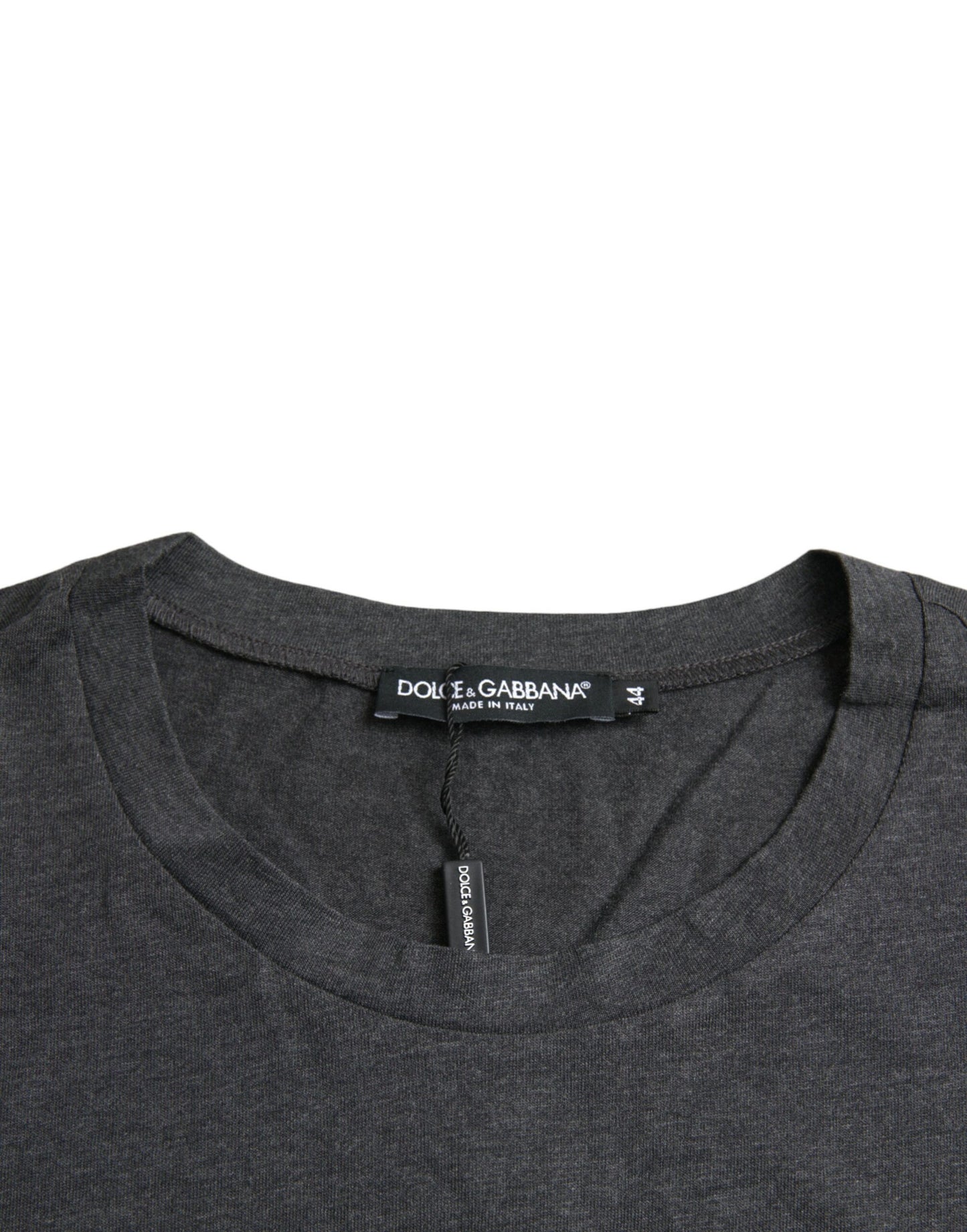 Dolce & Gabbana Graues Kurzarm-T-Shirt mit Logo-Druck und Rundhalsausschnitt