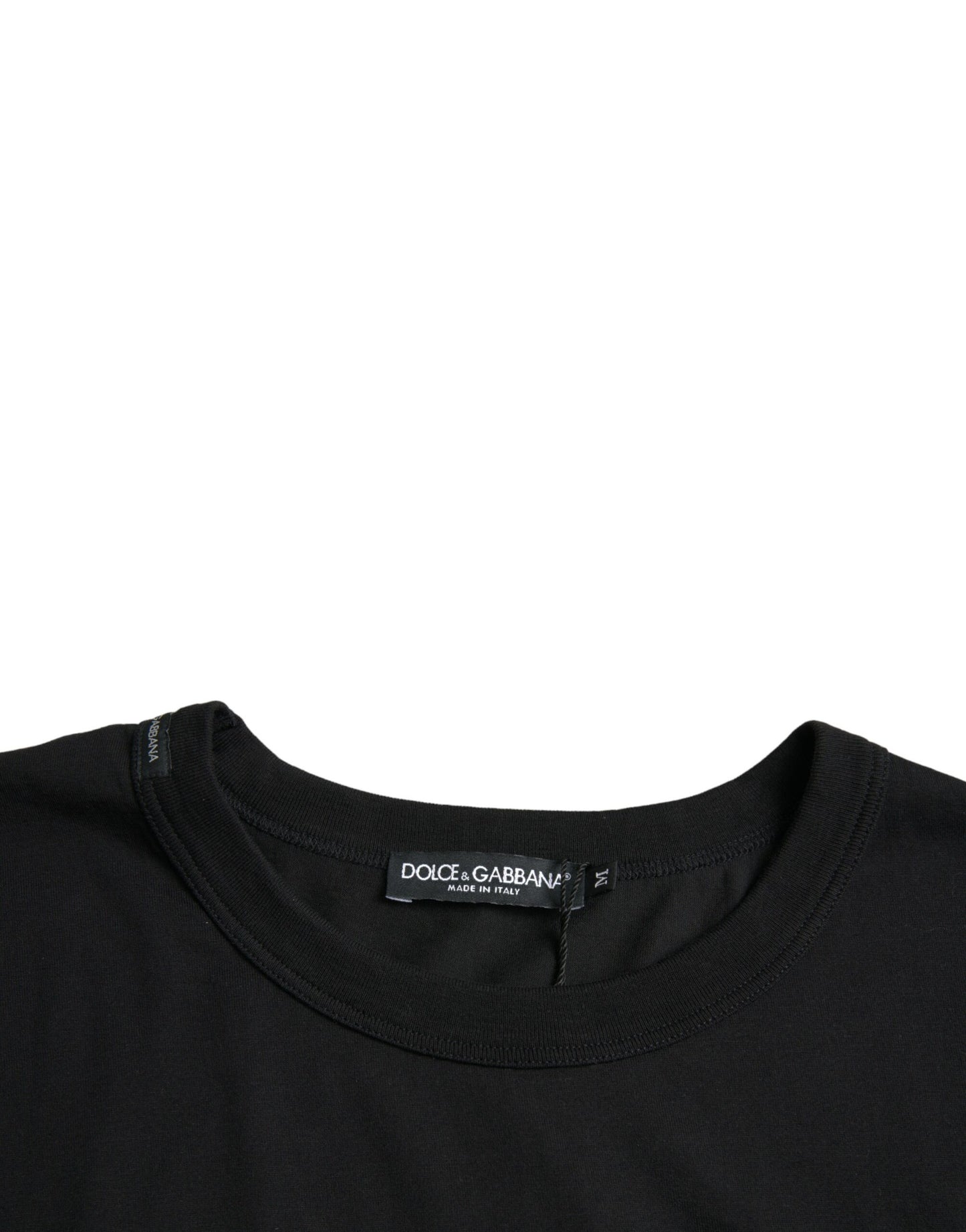 Dolce & Gabbana Schwarzes T-Shirt mit Rundhalsausschnitt und kurzen Ärmeln mit Logo-Prägung