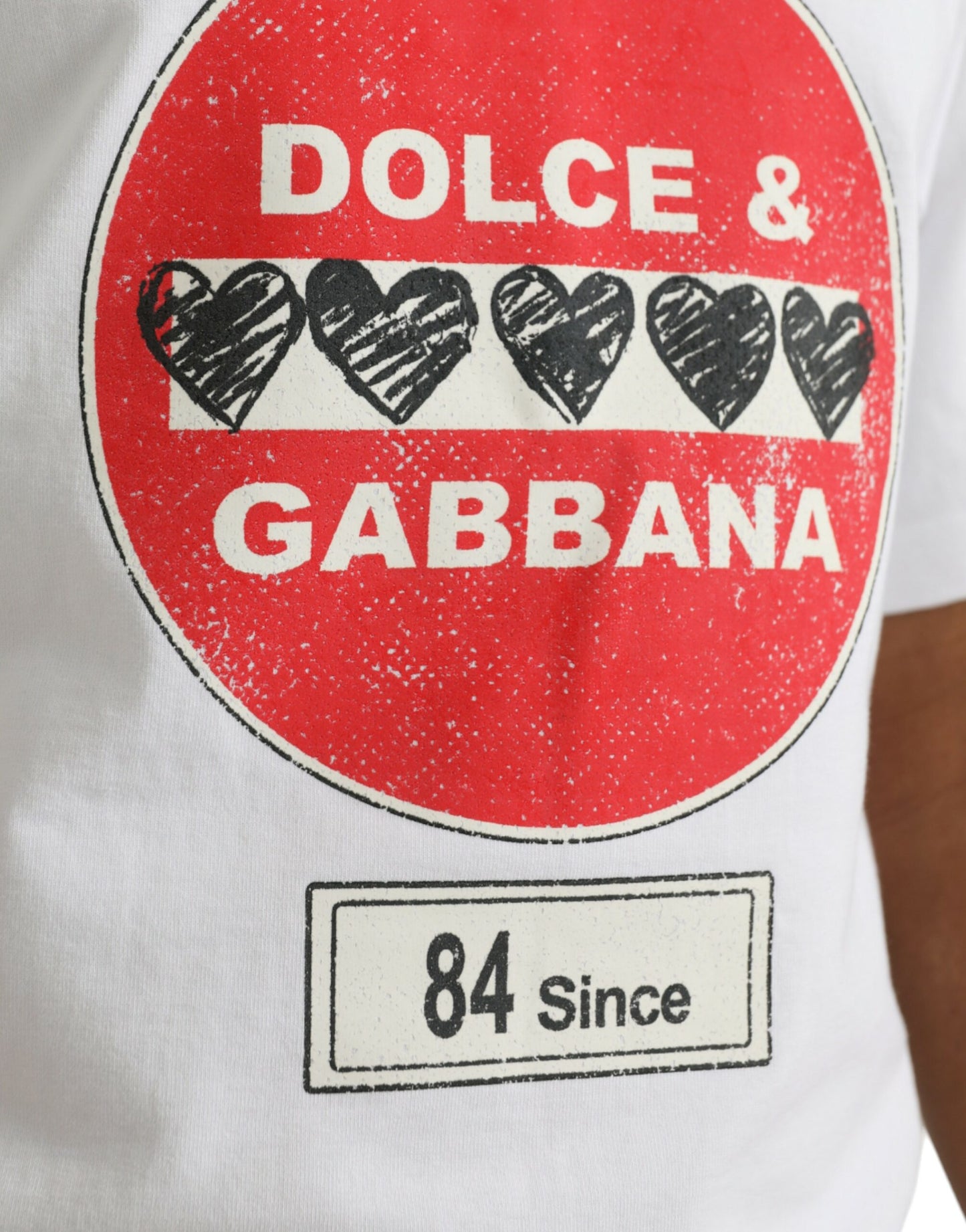 Dolce & Gabbana White Amor Heart Cotton Crewneck Short Sleeve T-Shirt