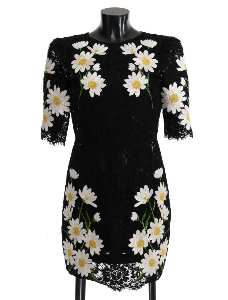 Dolce & Gabbana Black dress with floral camomile lace embroidery