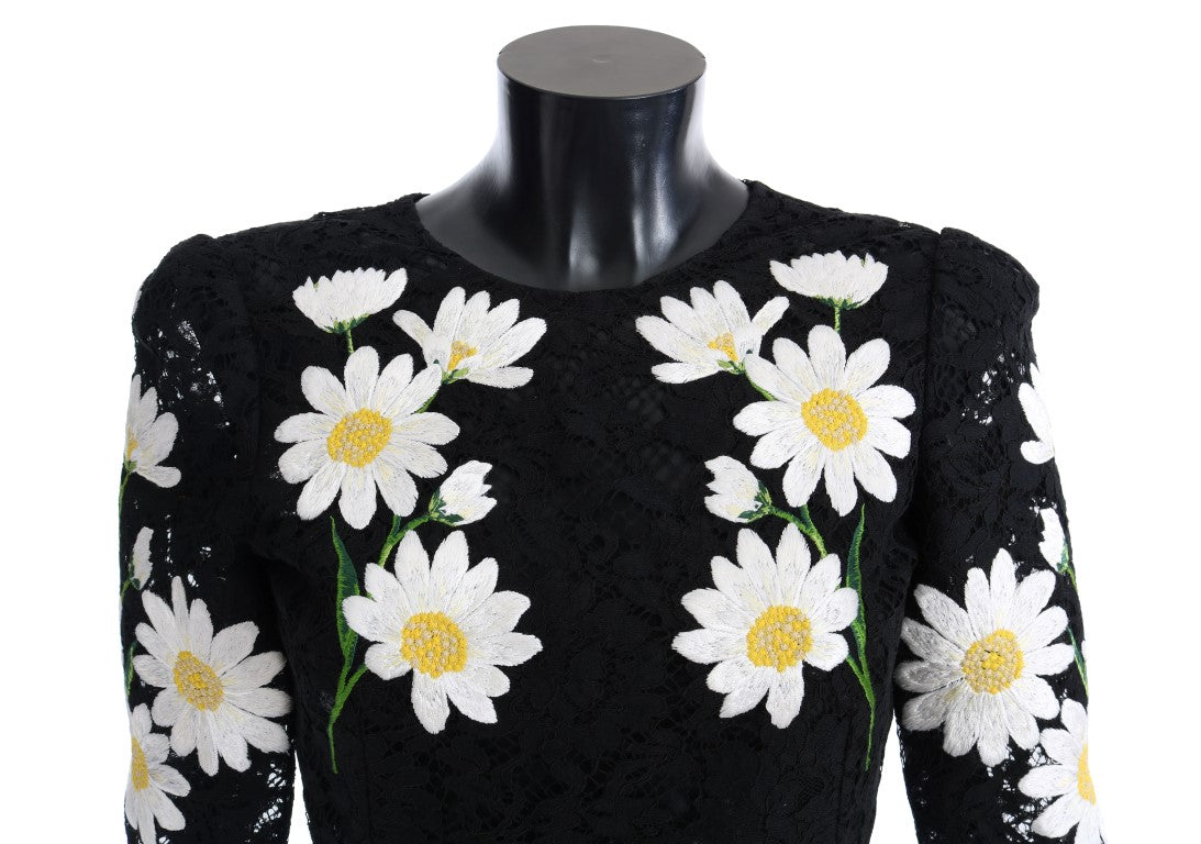 Dolce & Gabbana Black dress with floral camomile lace embroidery