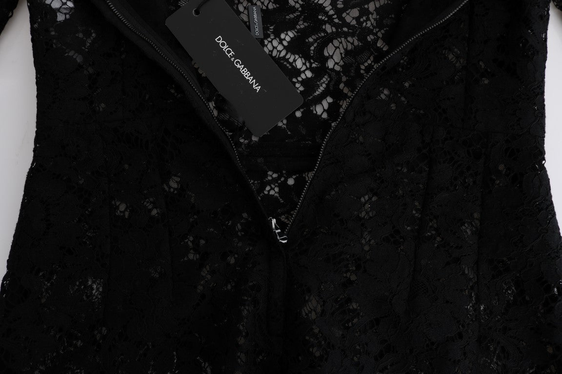 Dolce & Gabbana Black dress with floral camomile lace embroidery