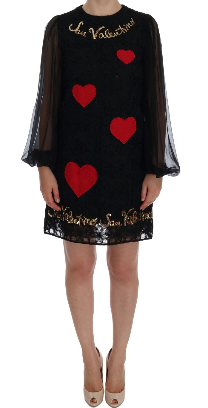 Dolce & Gabbana Black Sequined Lace Shift Dress