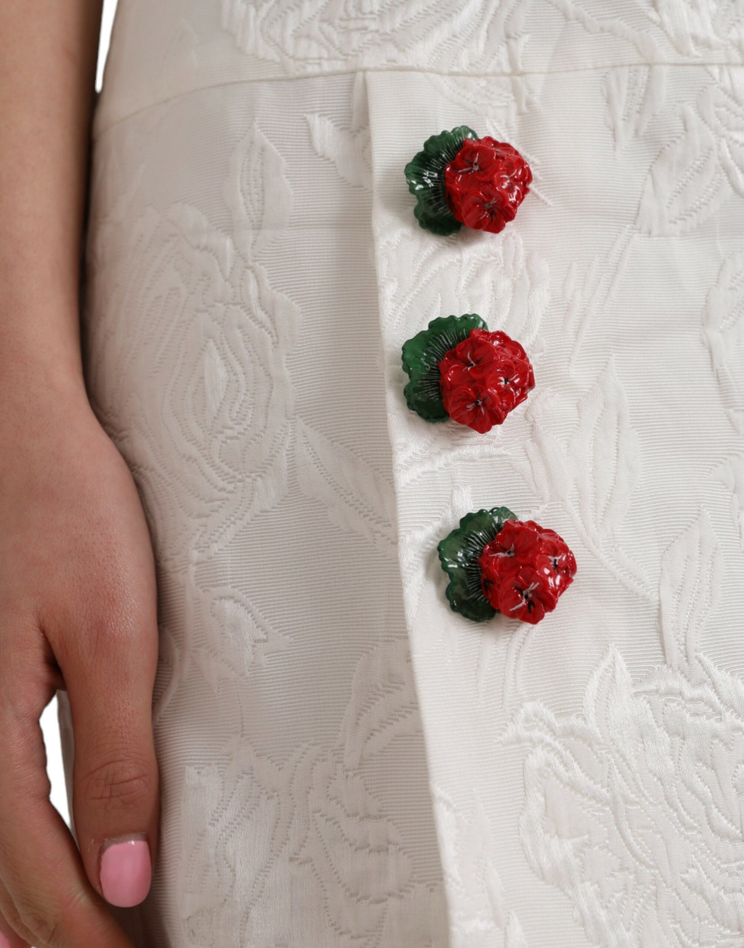 Dolce & Gabbana White floral brocade mini skirt with embellishments