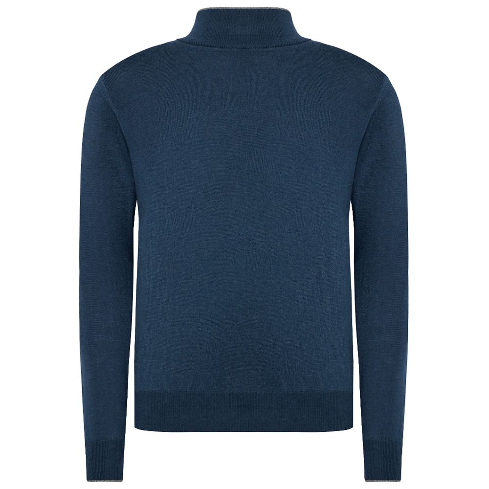 La Martina Blauer Wollpullover für Männer mit halbem Reißverschluss