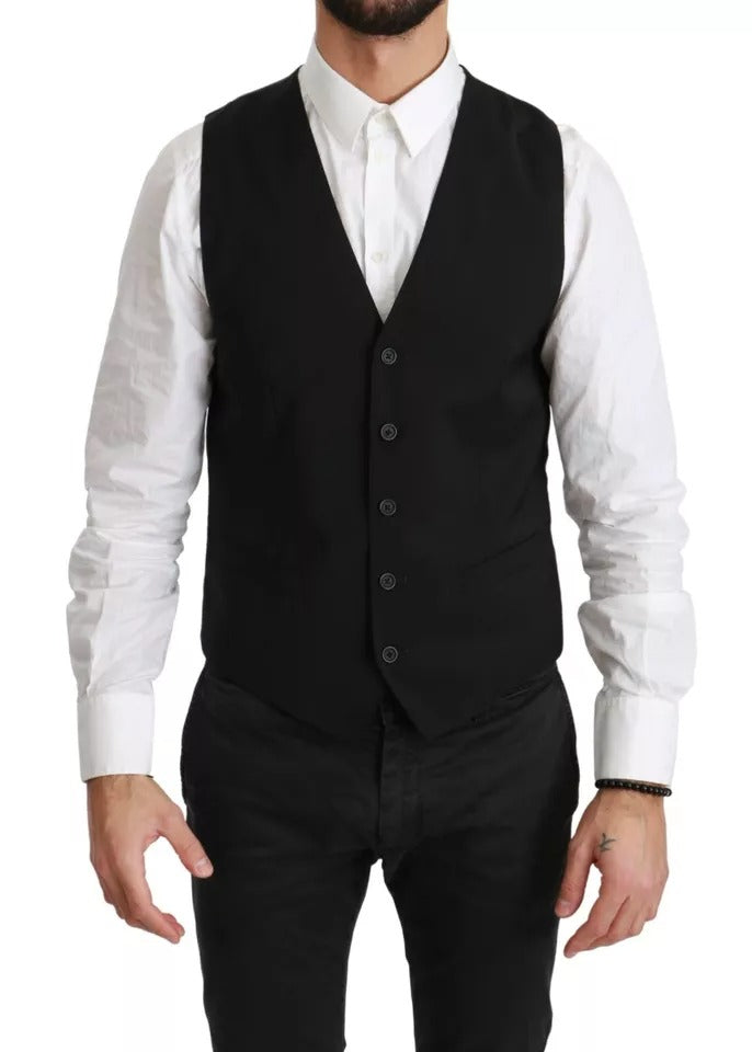 Dolce & Gabbana Black Wool Stretch Vest Formal Dress Vest