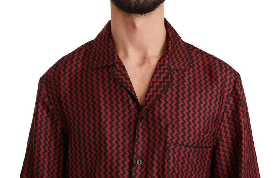Dolce & Gabbana Schwarz Rot Zickzack Muster Freizeithemd