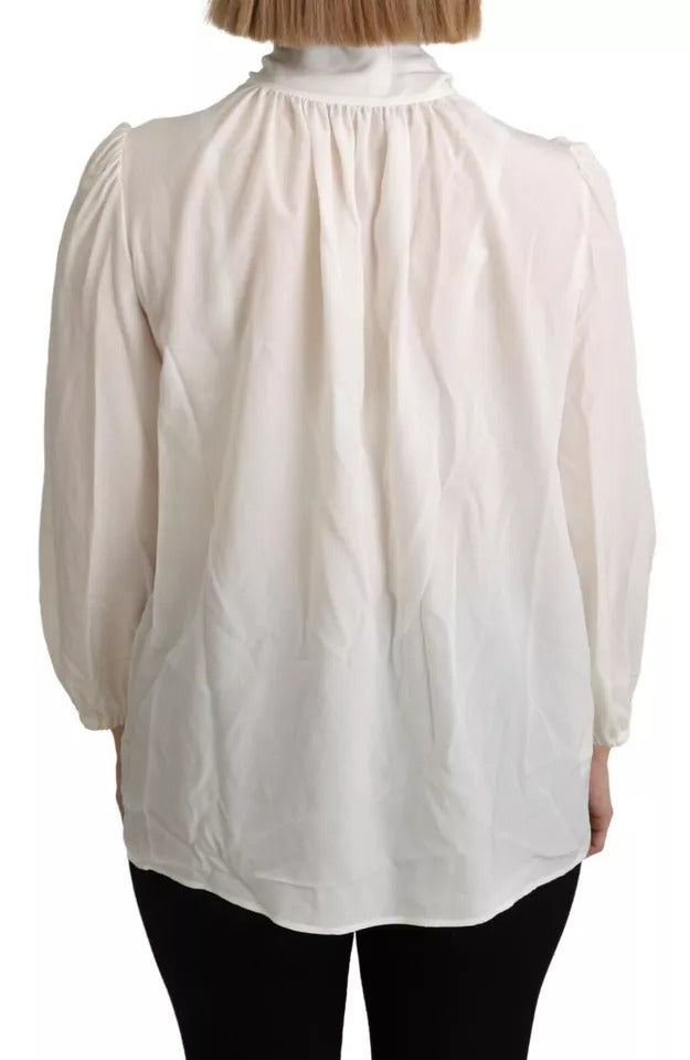 Dolce & Gabbana Off White Scarfneck Long Sleeves Bluse Seidenoberteil
