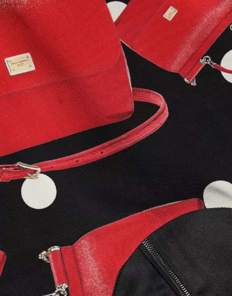 Dolce & Gabbana Schwarzes Sicily Bag Print ausgestelltes Midikleid