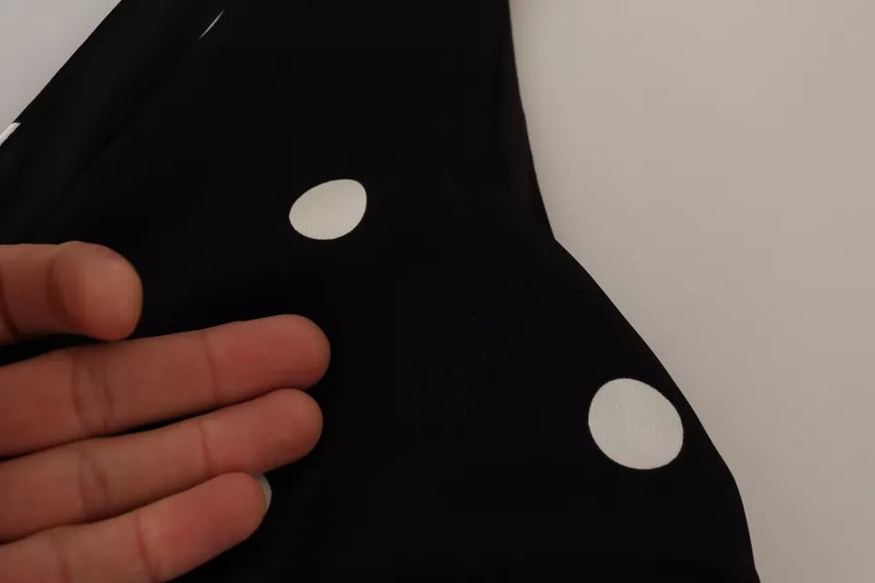 Dolce & Gabbana Schwarzes Seiden-Polka-Dots-Midikleid mit V-Ausschnitt
