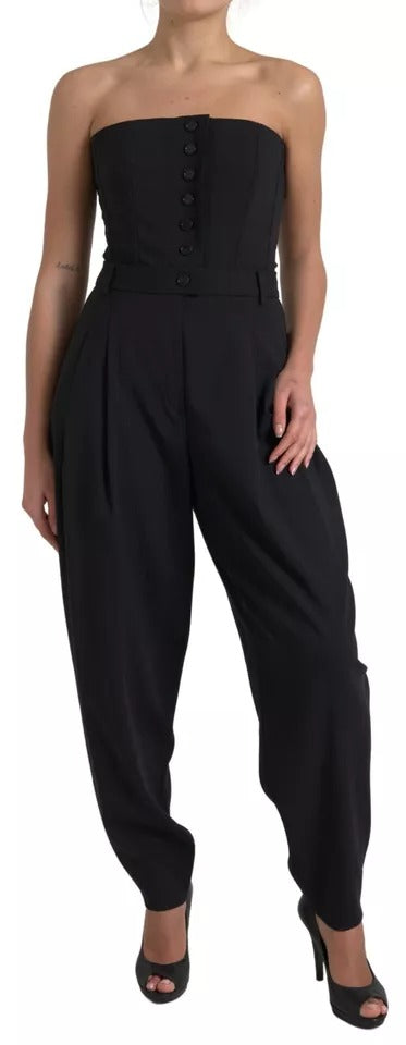 Dolce & Gabbana Schwarzes trägerloses Jumpsuit-Kleid aus Wolle