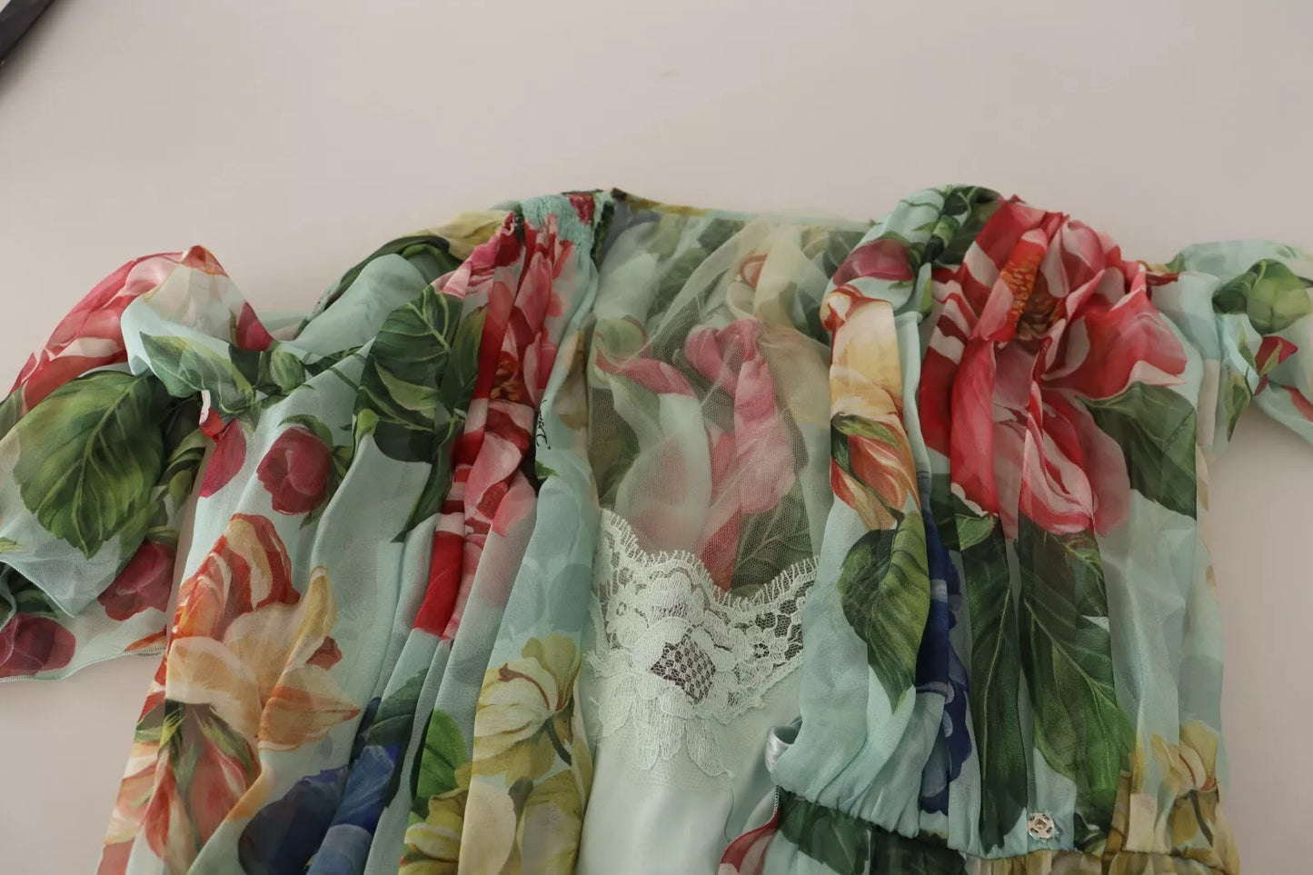 Dolce & Gabbana Green floral long sleeve V-neck midi dress