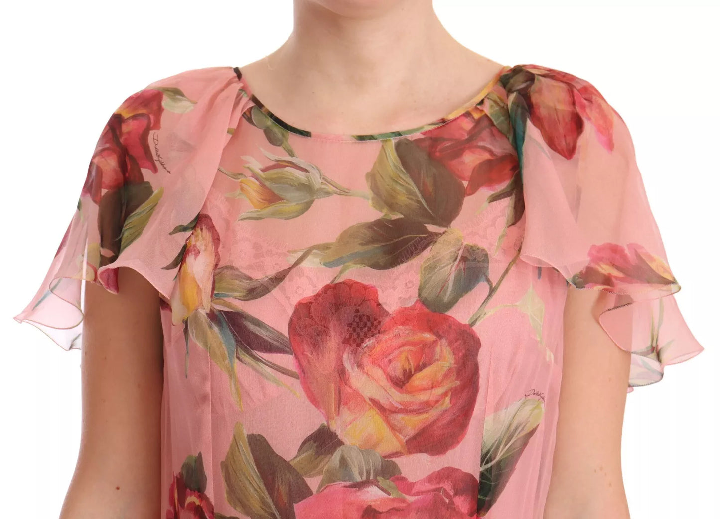 Dolce & Gabbana Rosa Seiden-Maxikleid mit Blumendruck
