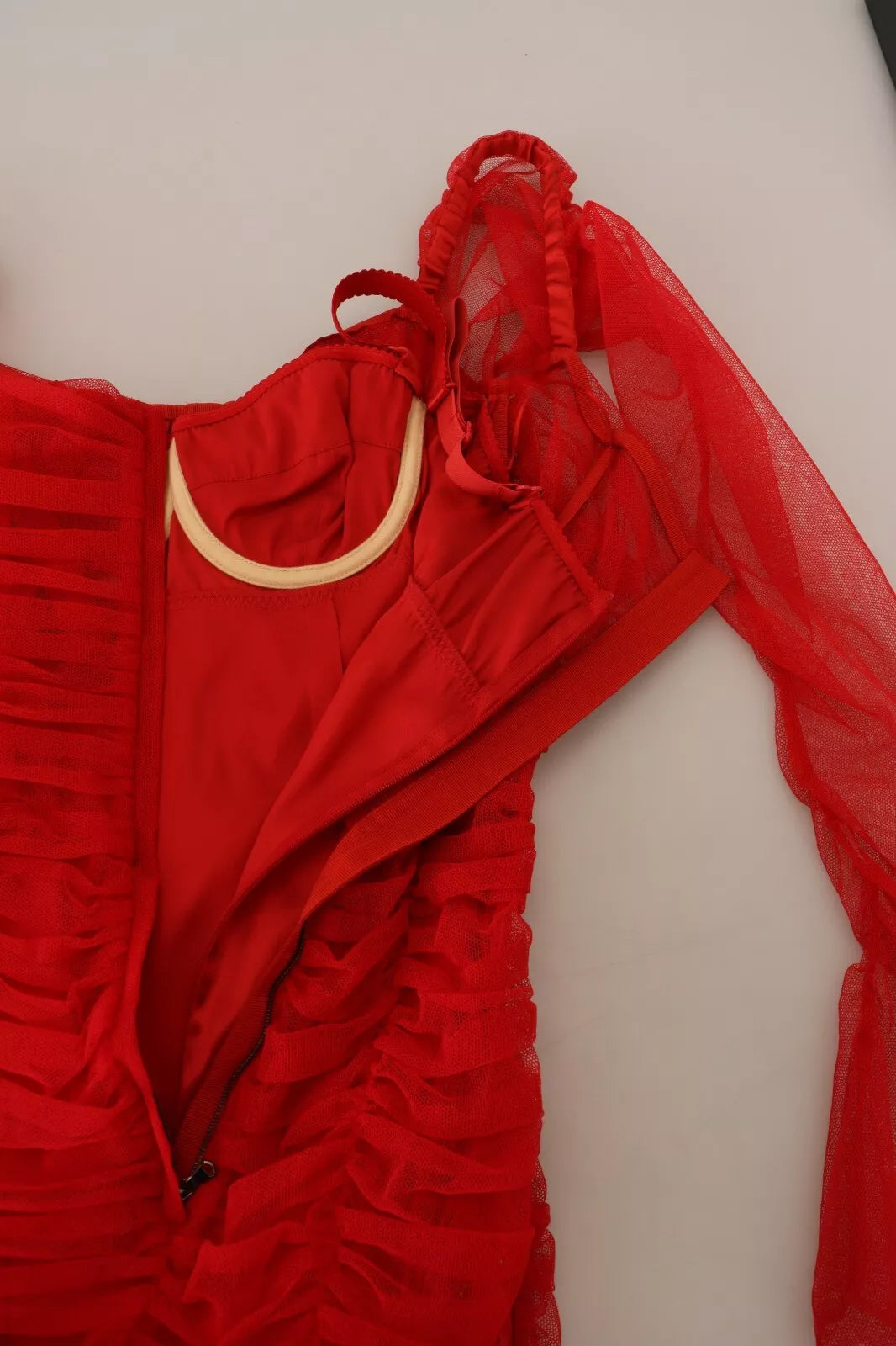 Dolce & Gabbana Red Mesh Bodycon Sheath Midi Dress