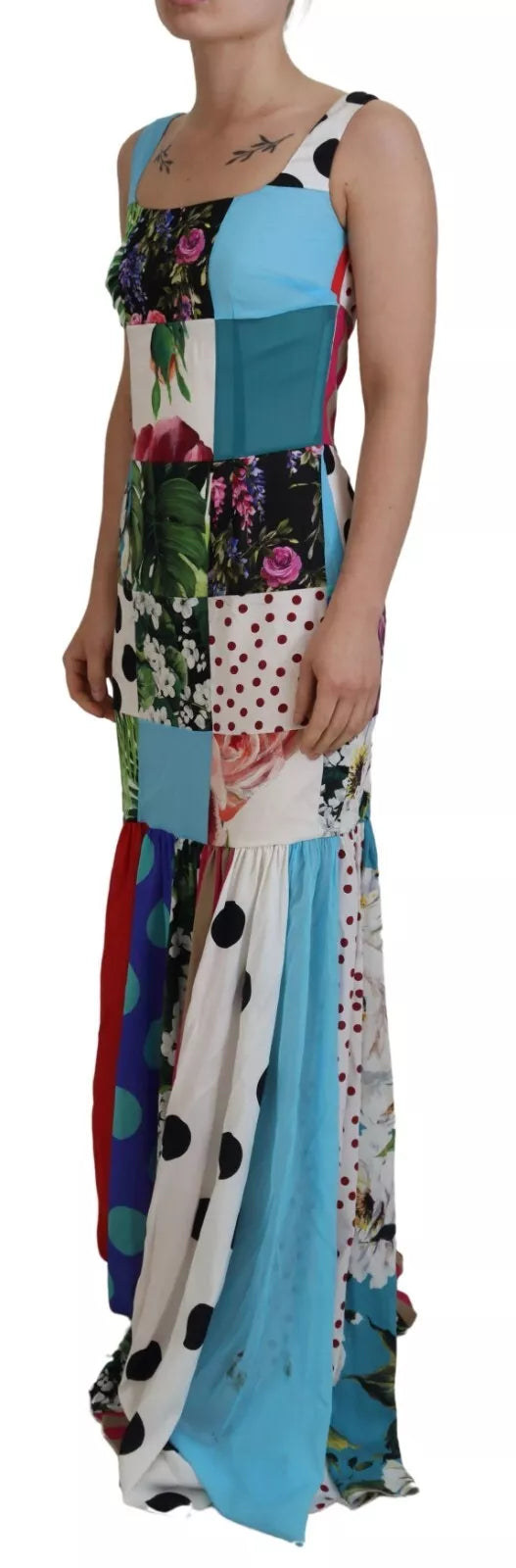 Dolce & Gabbana Multicolor Patchwork-Maxikleid aus Seide