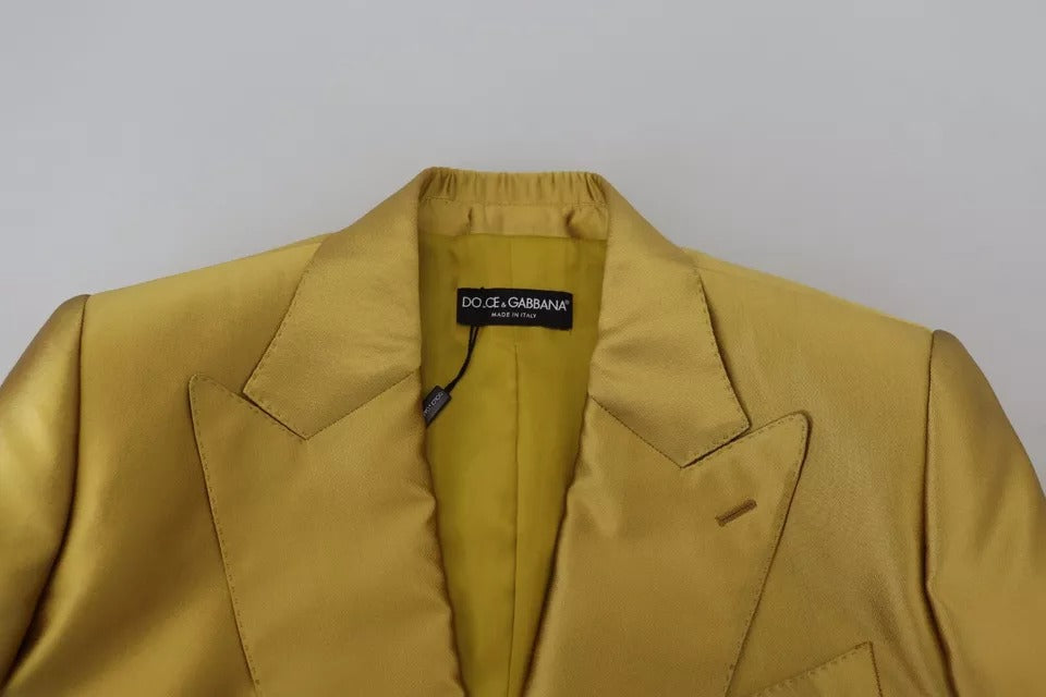 Dolce & Gabbana Gold Satin Lange Ärmel Blazer Mantel Jacke