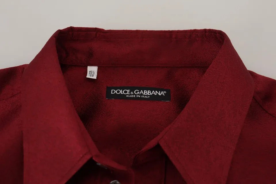 Dolce & Gabbana Bordeauxfarbenes Baumwollhemd mit langen Ärmeln für formelle Anlässe