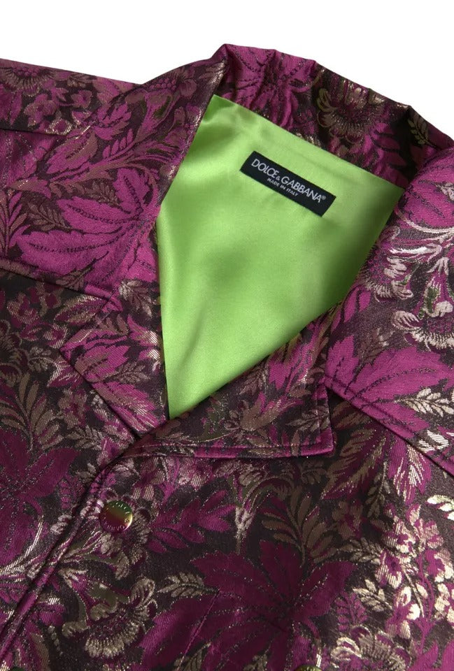 Dolce & Gabbana Fuchsia Pink Floral Jacquard Button Down Hemd