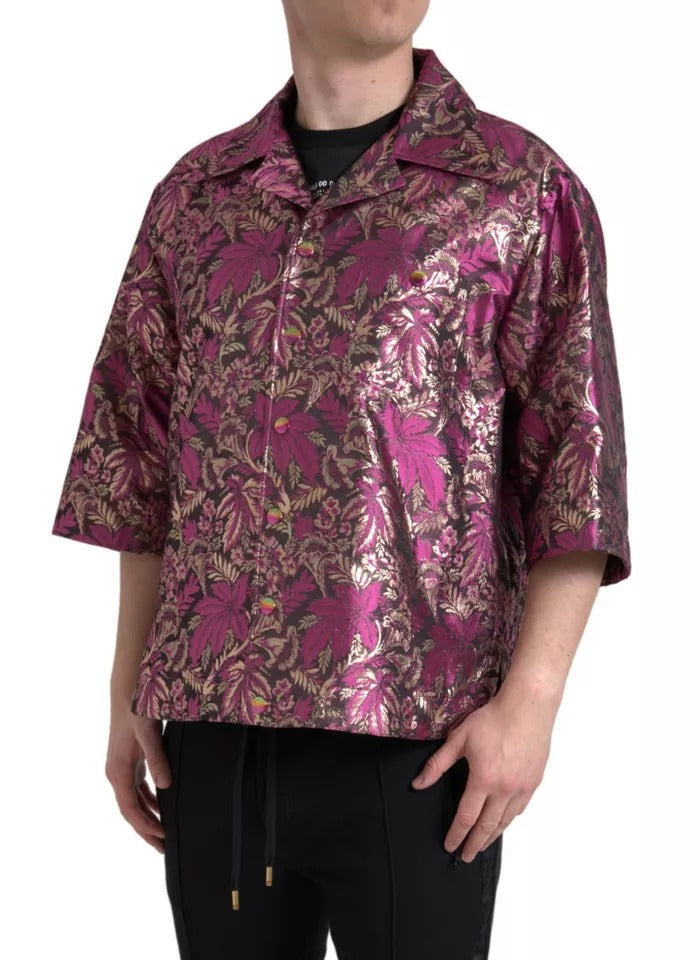 Dolce & Gabbana Fuchsia Pink Floral Jacquard Button Down Hemd