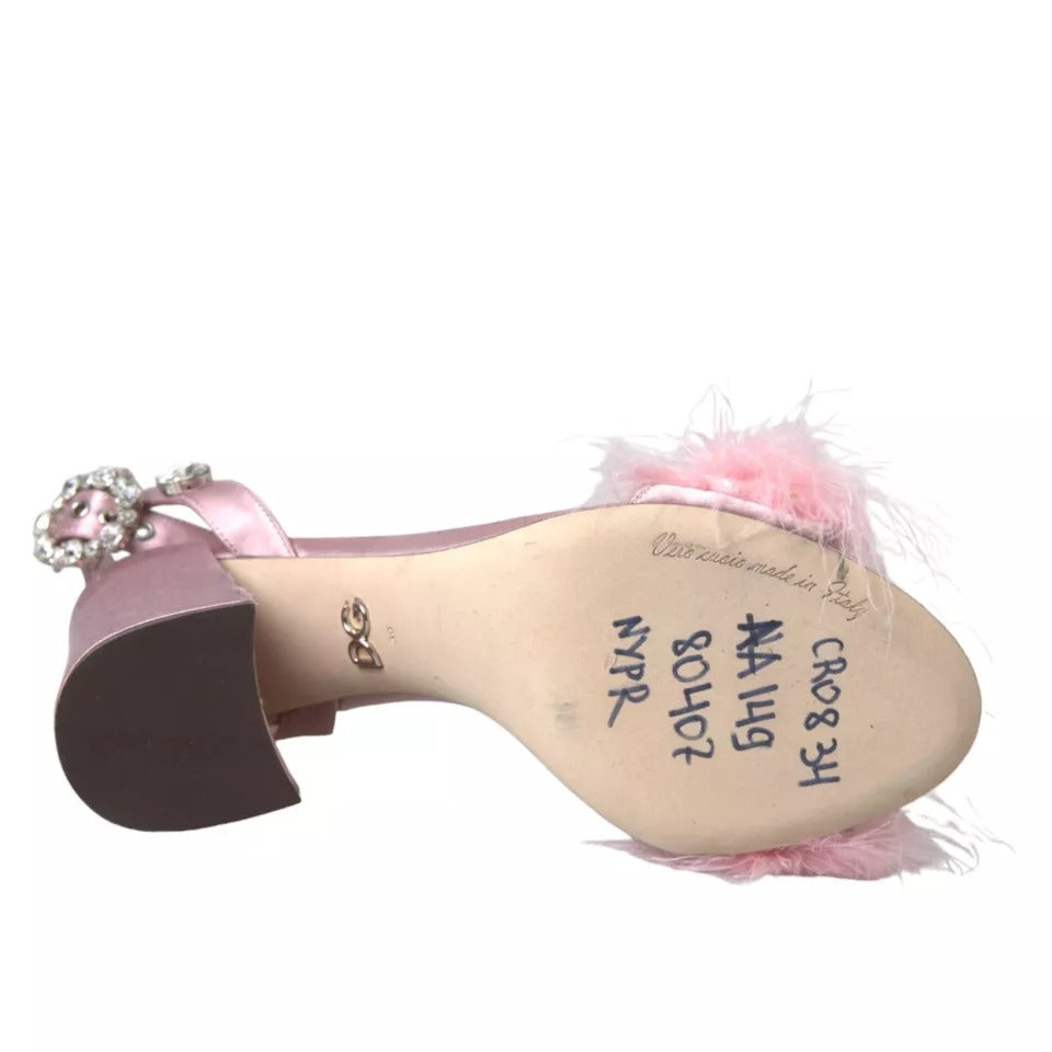 Dolce & Gabbana Pink Türkiye Feather Embellished Sandals Shoes
