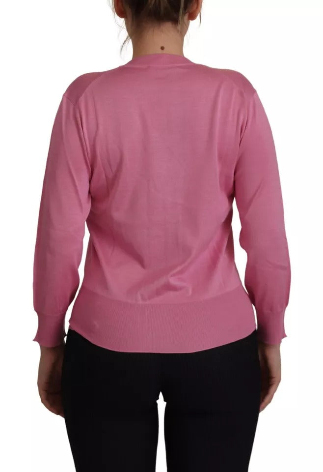 Dolce & Gabbana Rosa Strickjacke aus 100% Seide mit Knopfleiste