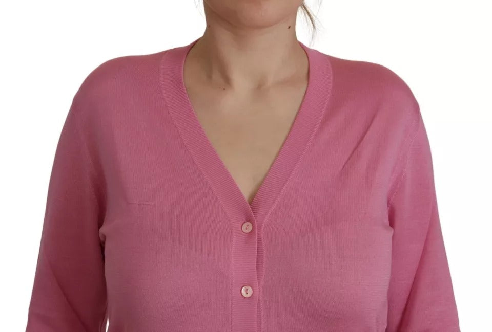 Dolce & Gabbana Rosa Strickjacke aus 100% Seide mit Knopfleiste